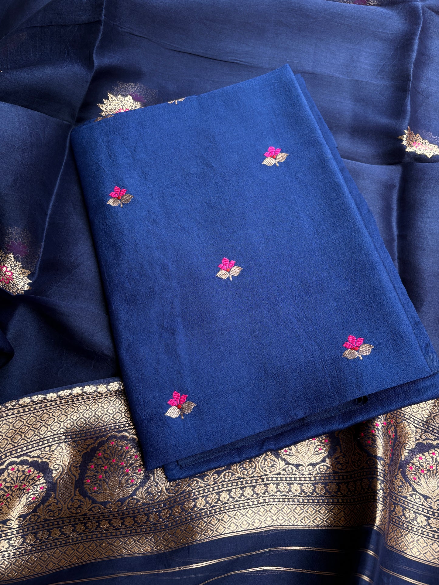 Blue Chiniya kora silk suit set
