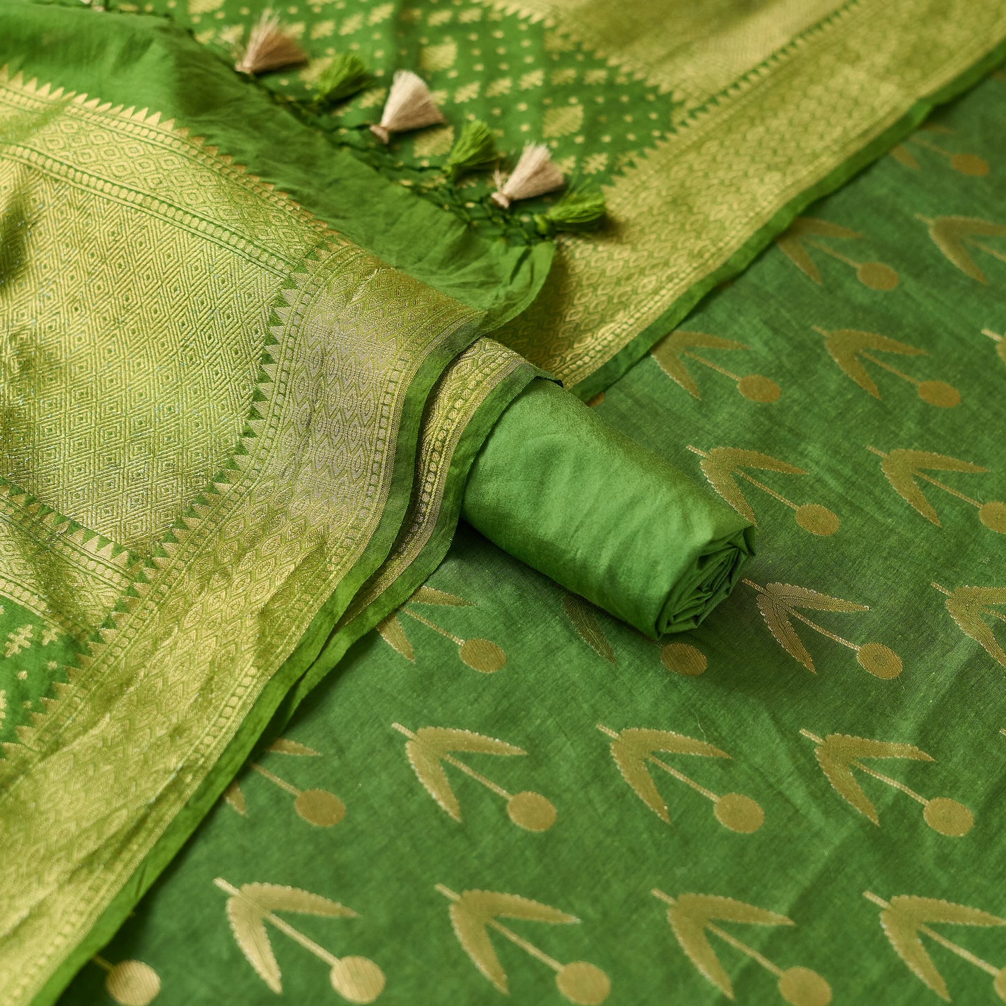 Green Chanderi cotton 3 piece set