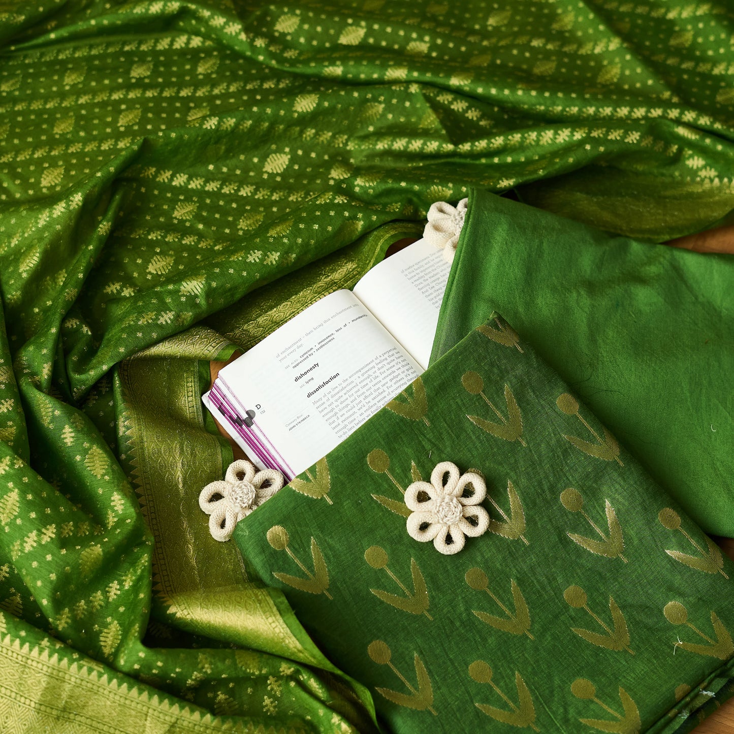 Green Chanderi cotton 3 piece set