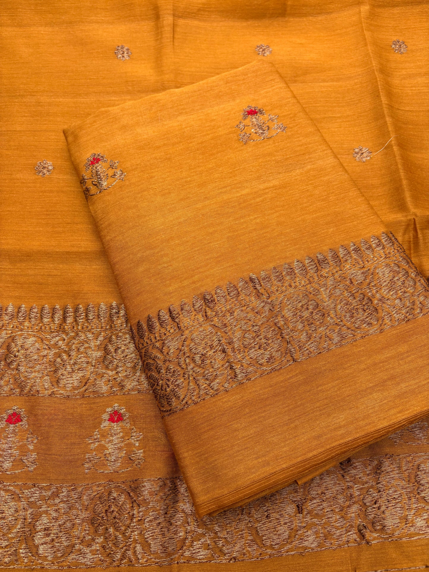 Mustard moonga silk meenadar kadhwa 3 piece suit set