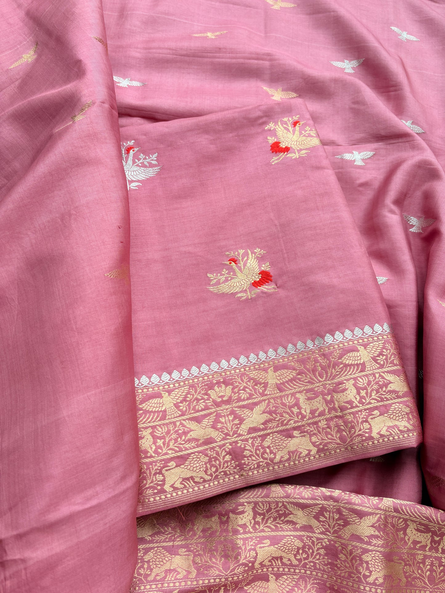 Peach mango silk kadhwa suit set