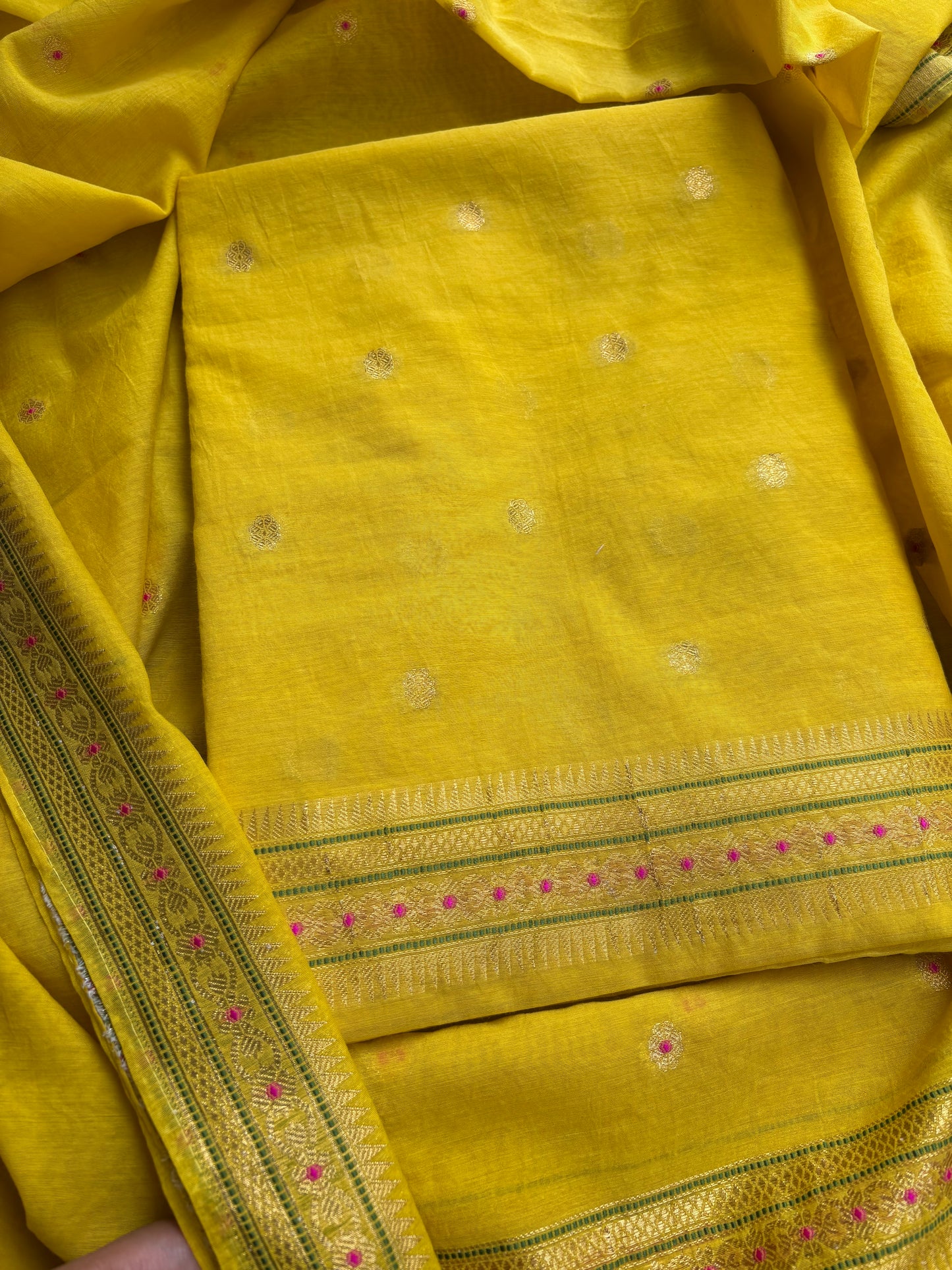 Yellow cotton jamdani 3 piece suit set