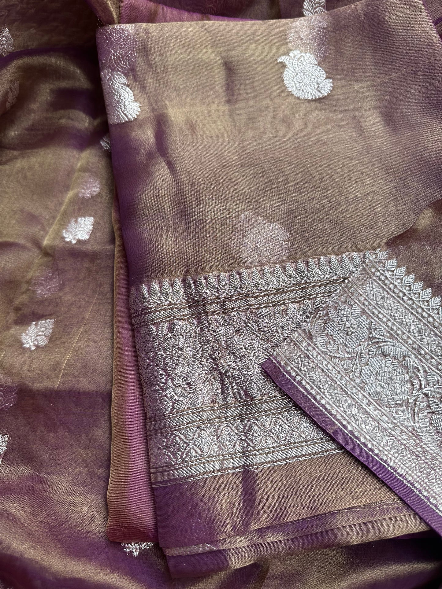 Magenta pure silver zari kadhwa tissue suit set