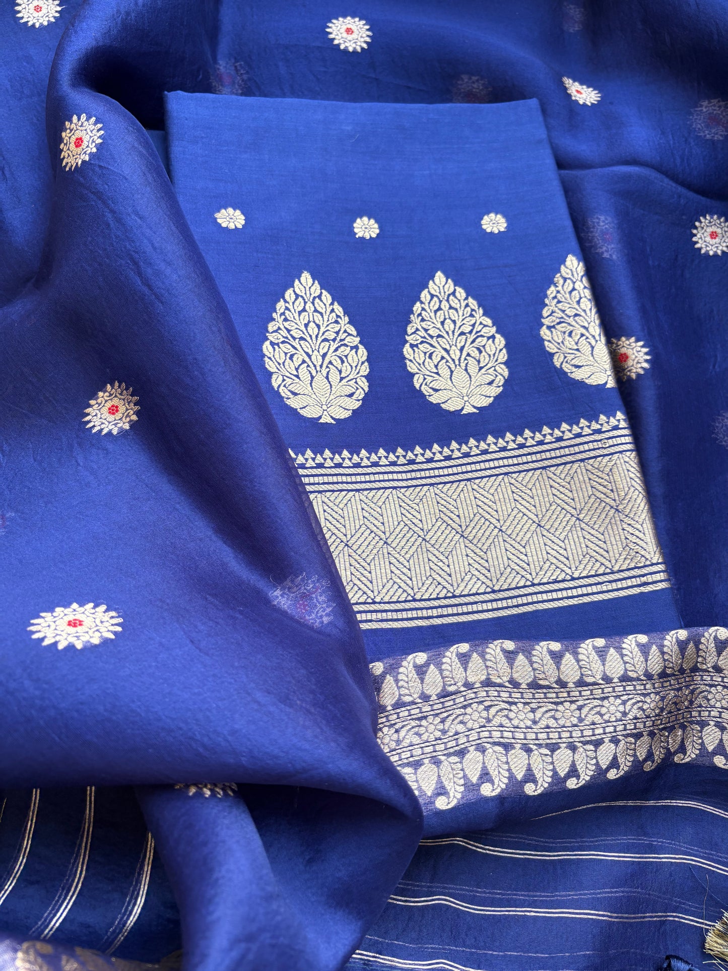 Blue Chiniya silk kurta and kora silk dupatta 3 piece suit set