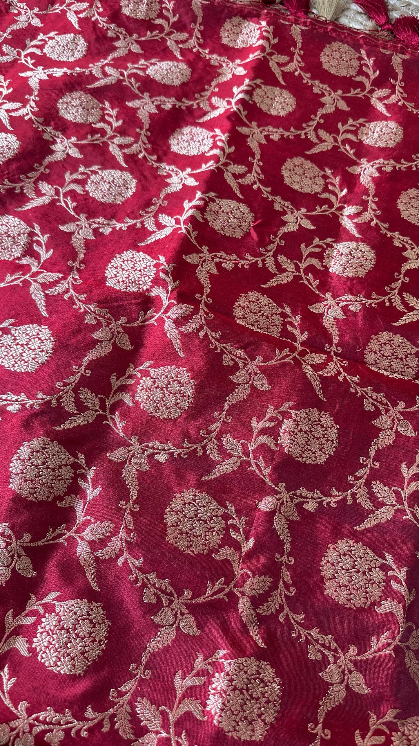 Red katan silk kadhwa Jaal dupatta