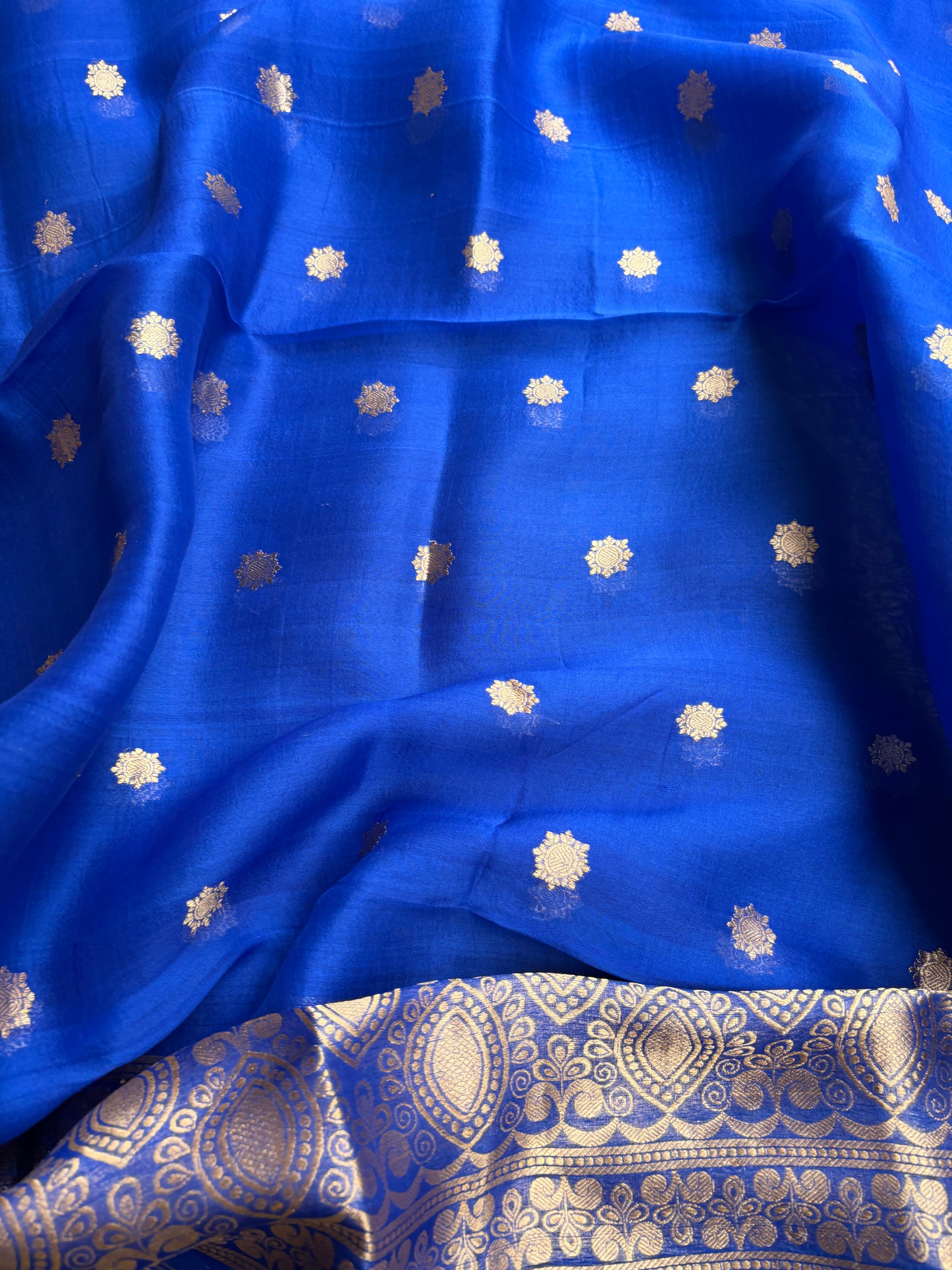 Blue mango silk kadhwa suit set