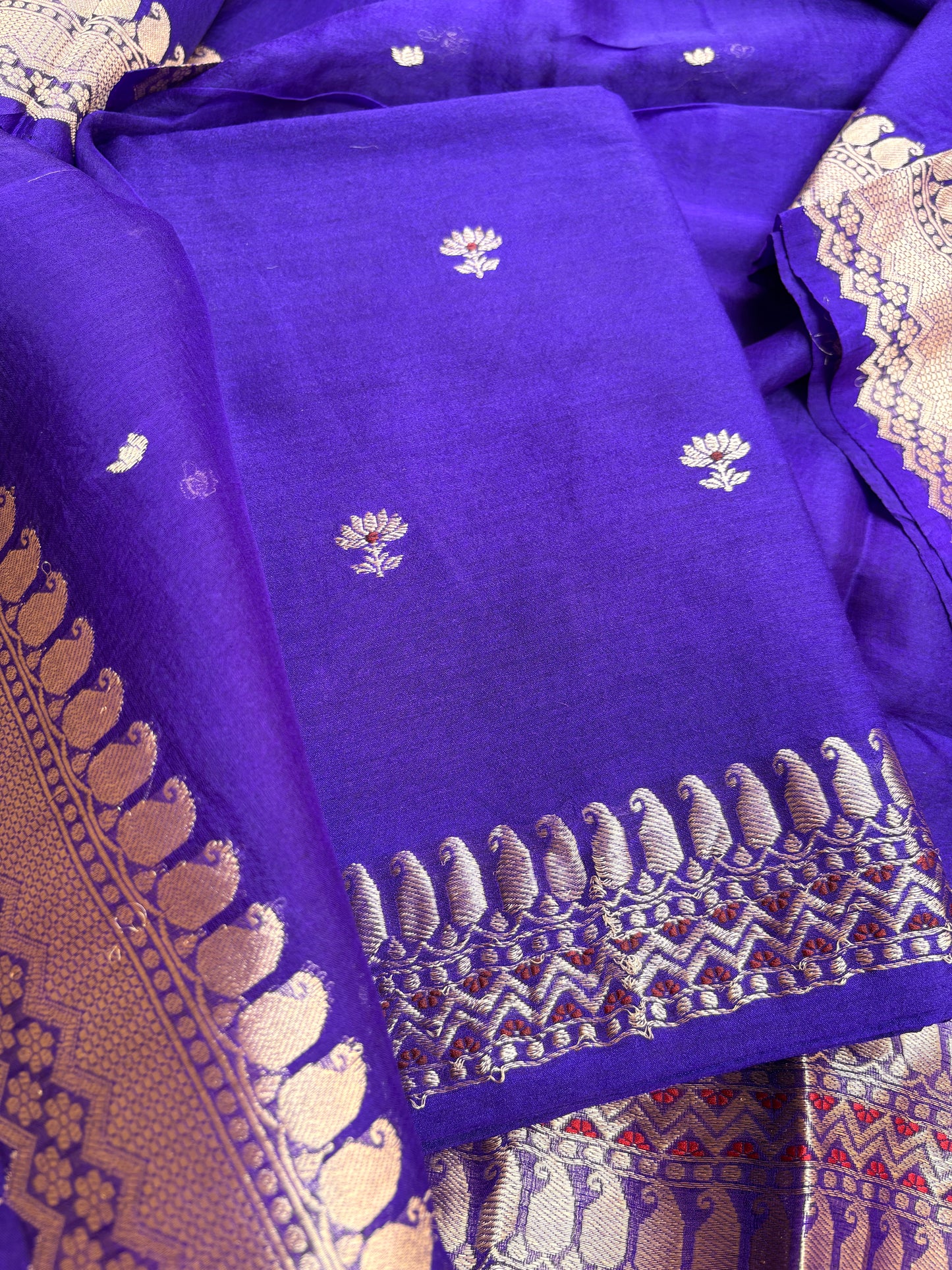 Purple moonga silk kurta, bottom , kora kadhwa silk dupatta