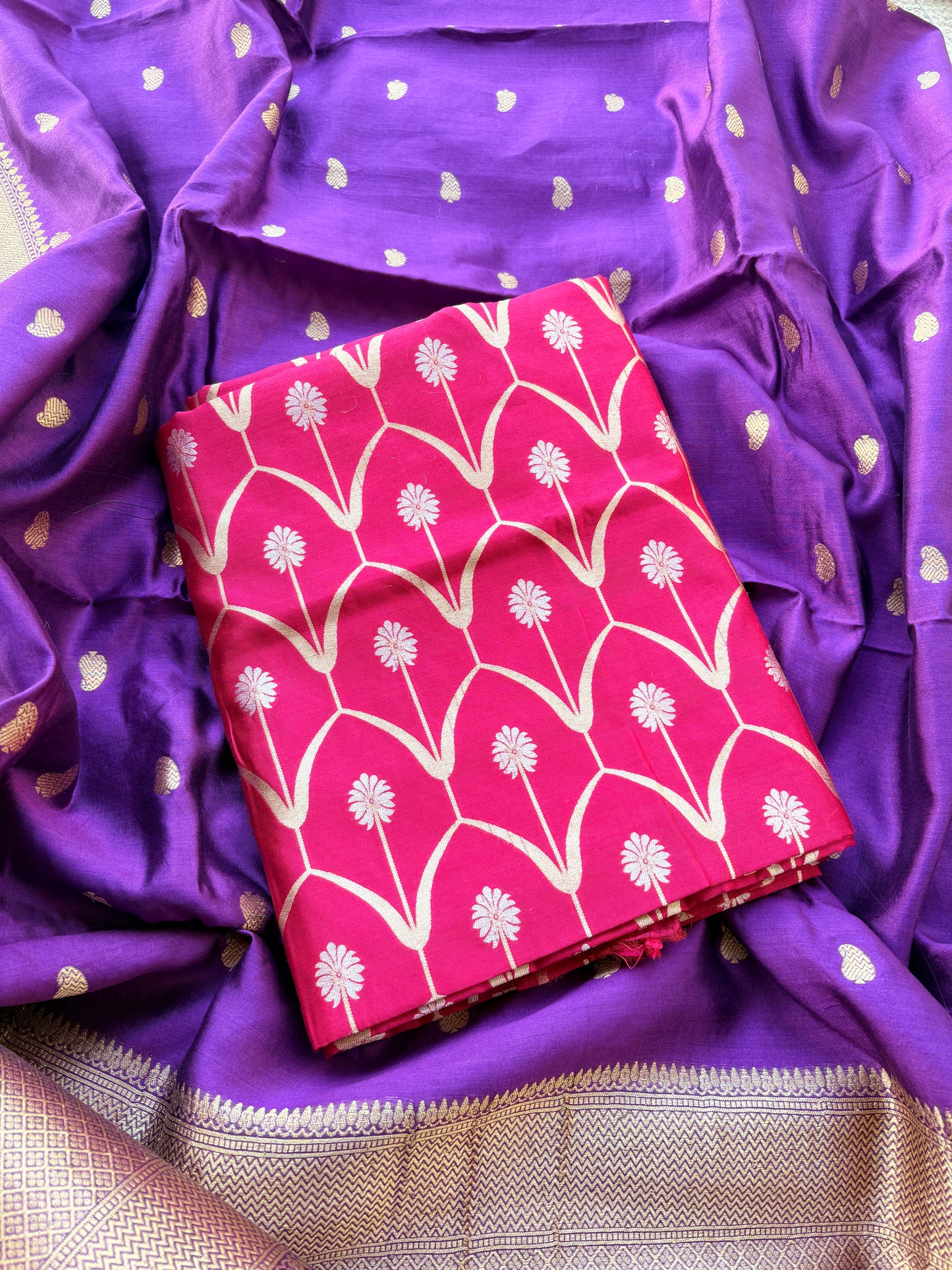 Magenta purple Chiniya silk suit set