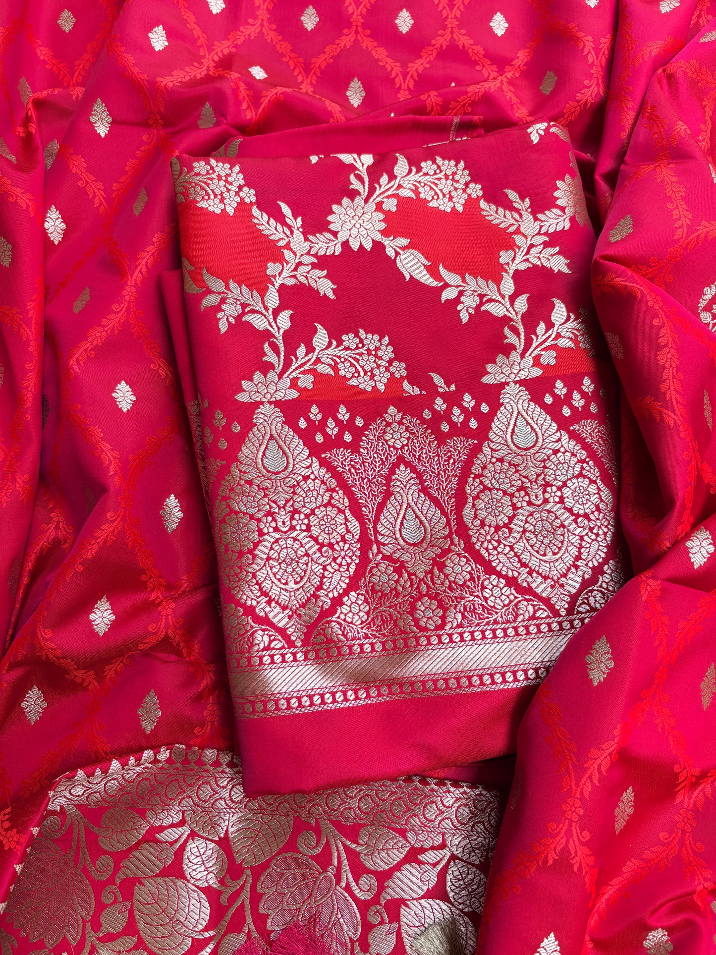 Pink orange mashru silk suit set