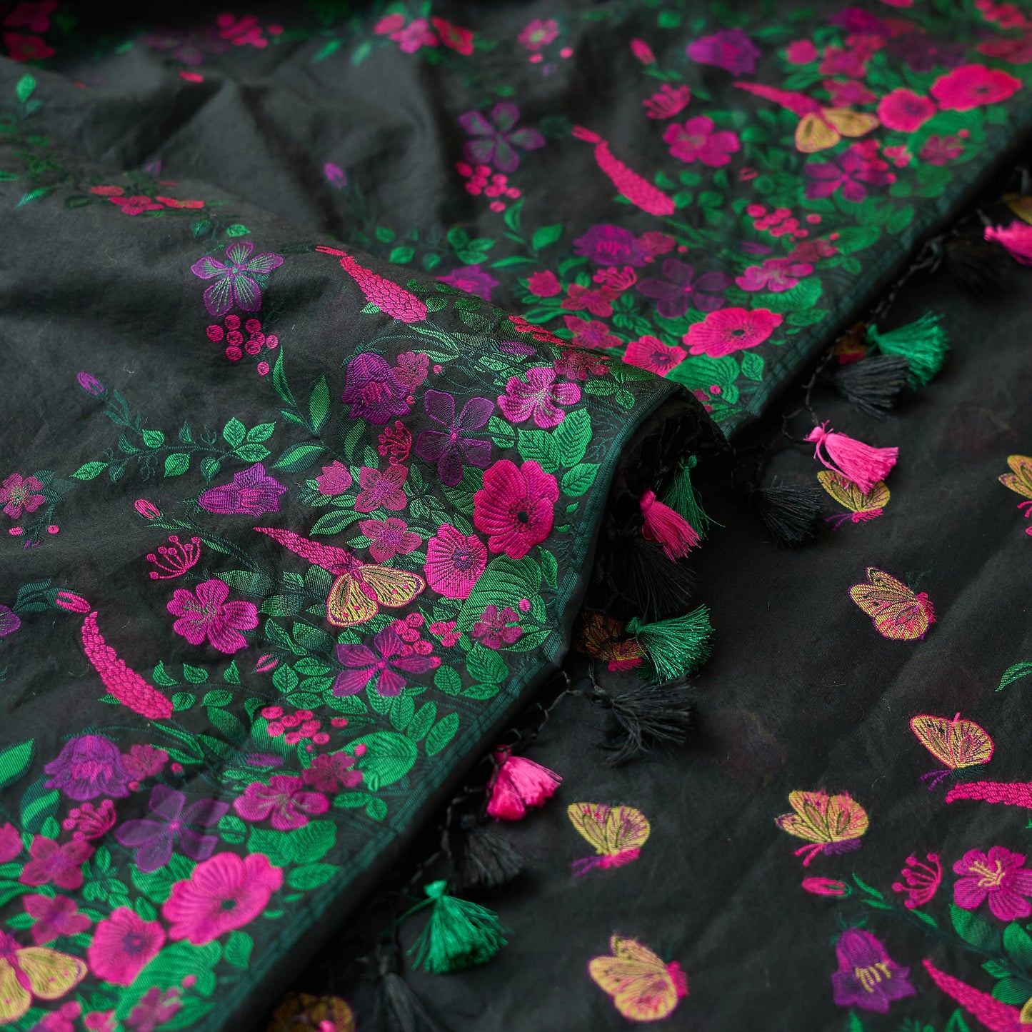 Black butterfly jungle theme chanderi 3 piece suit set