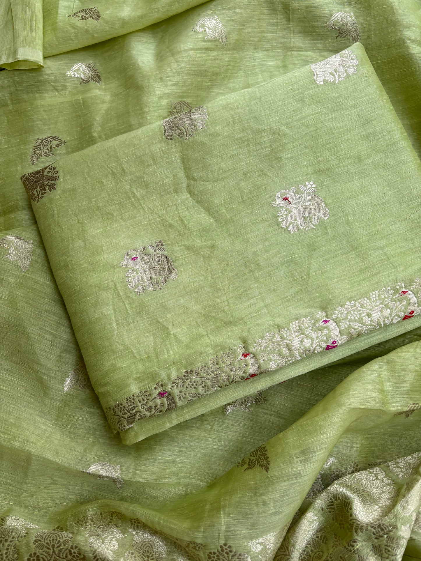 Green pure linen silk kadhwa 3 piece suit set