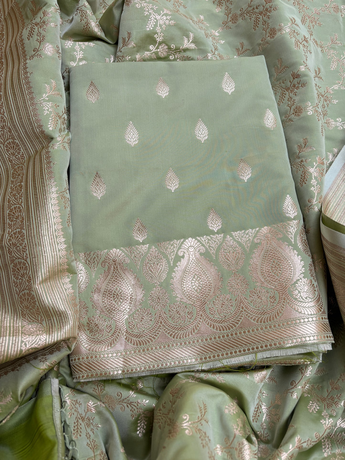 Green mashru silk suit set