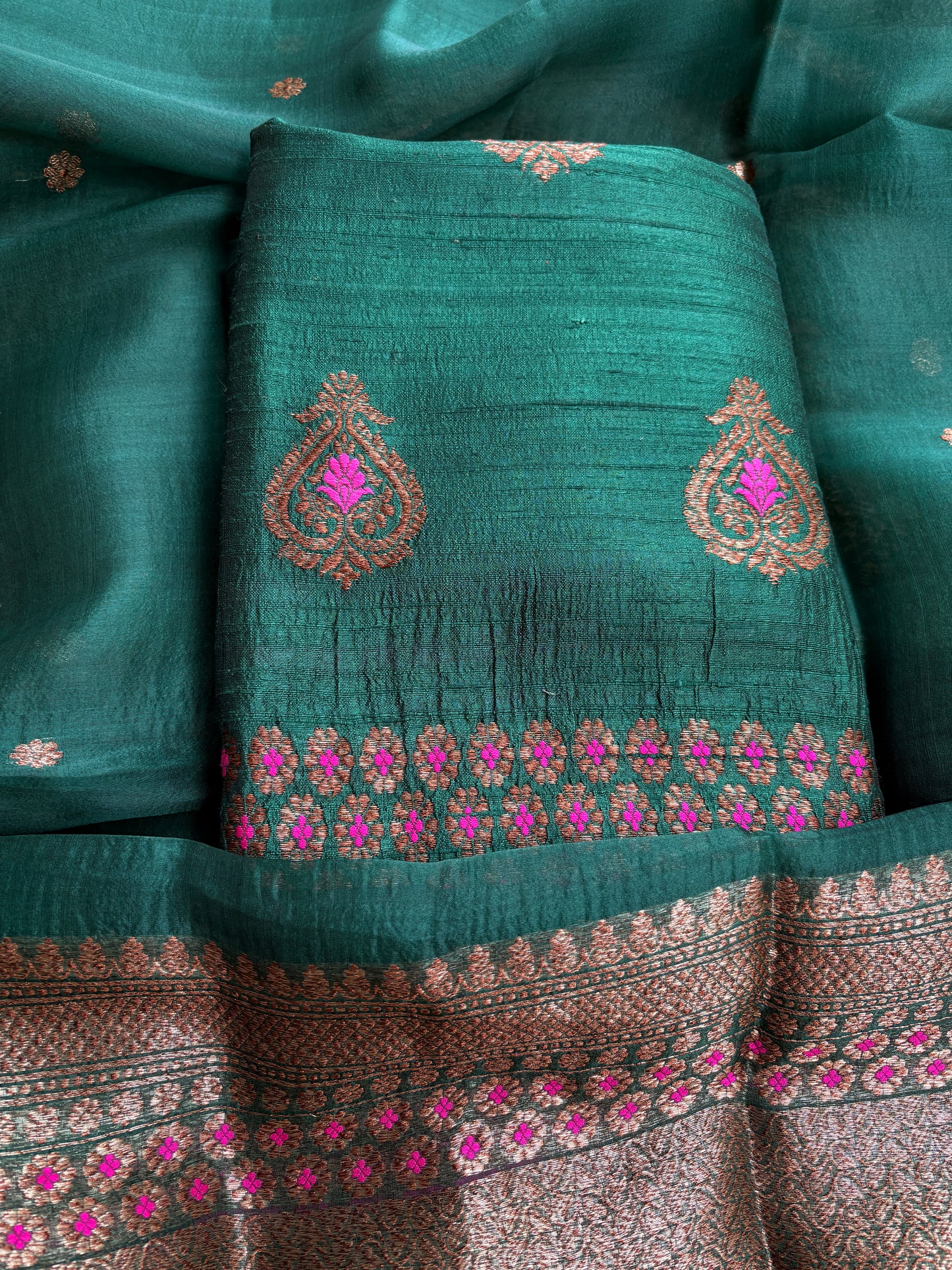 Green raw silk kadhwa suit set