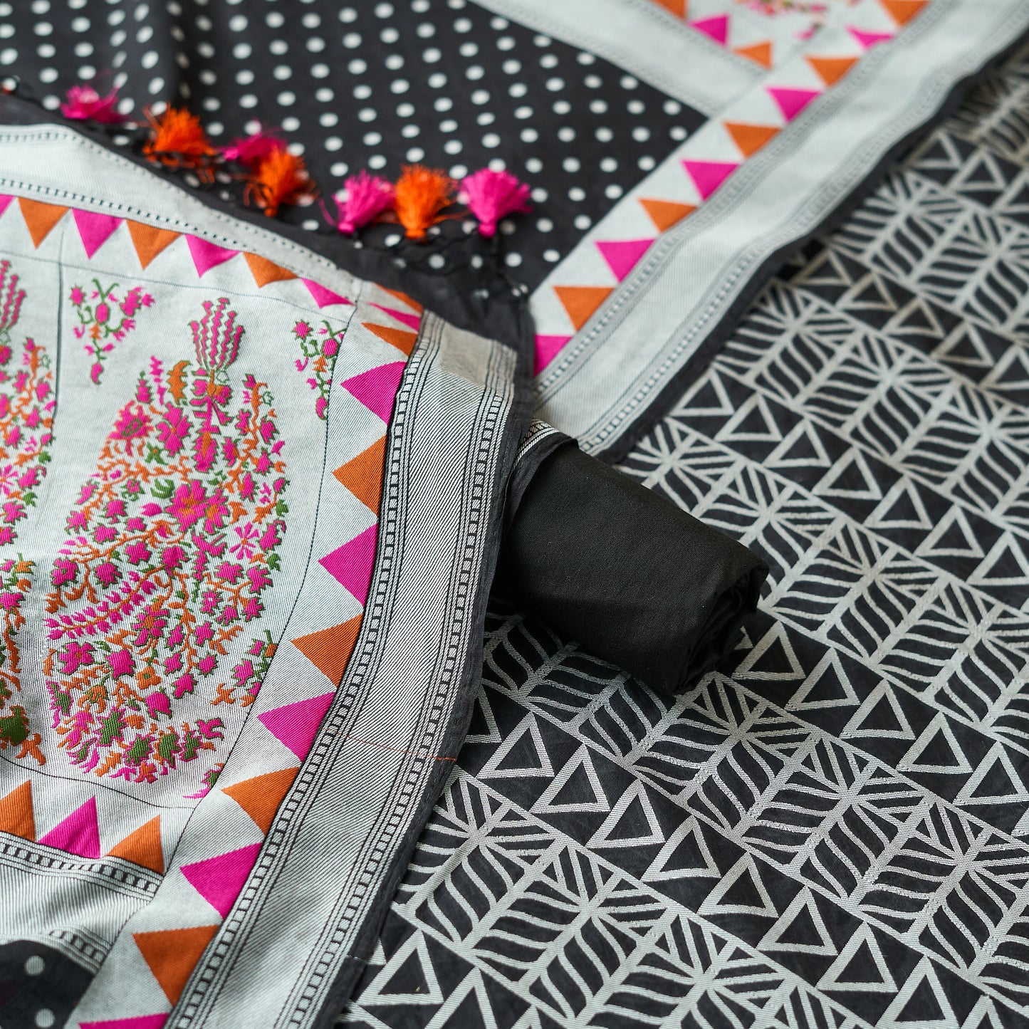 Black Cotton meenadar suit set