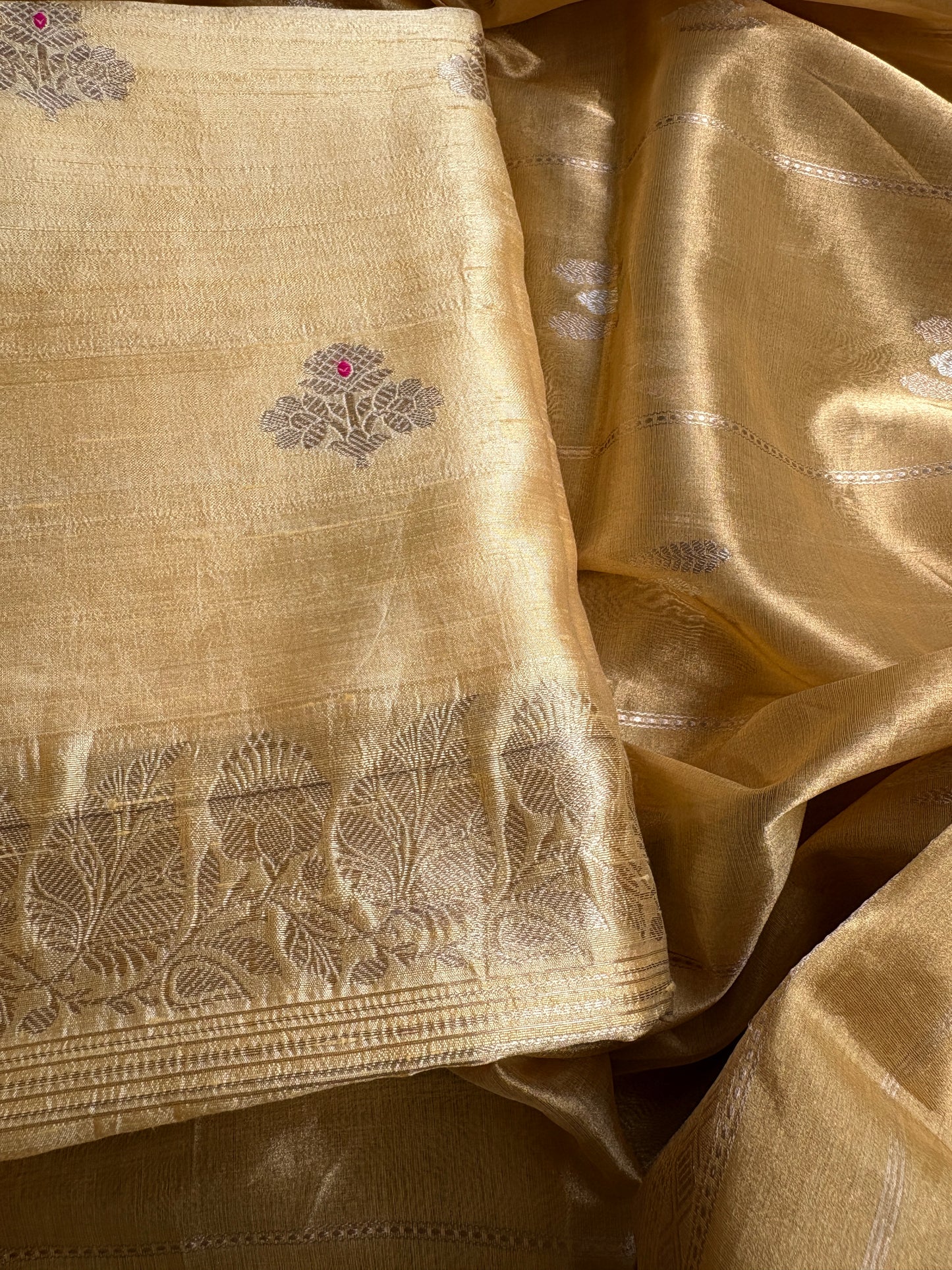 Yellow raw silk kurta, bottom and tissue kadhwa dupatta