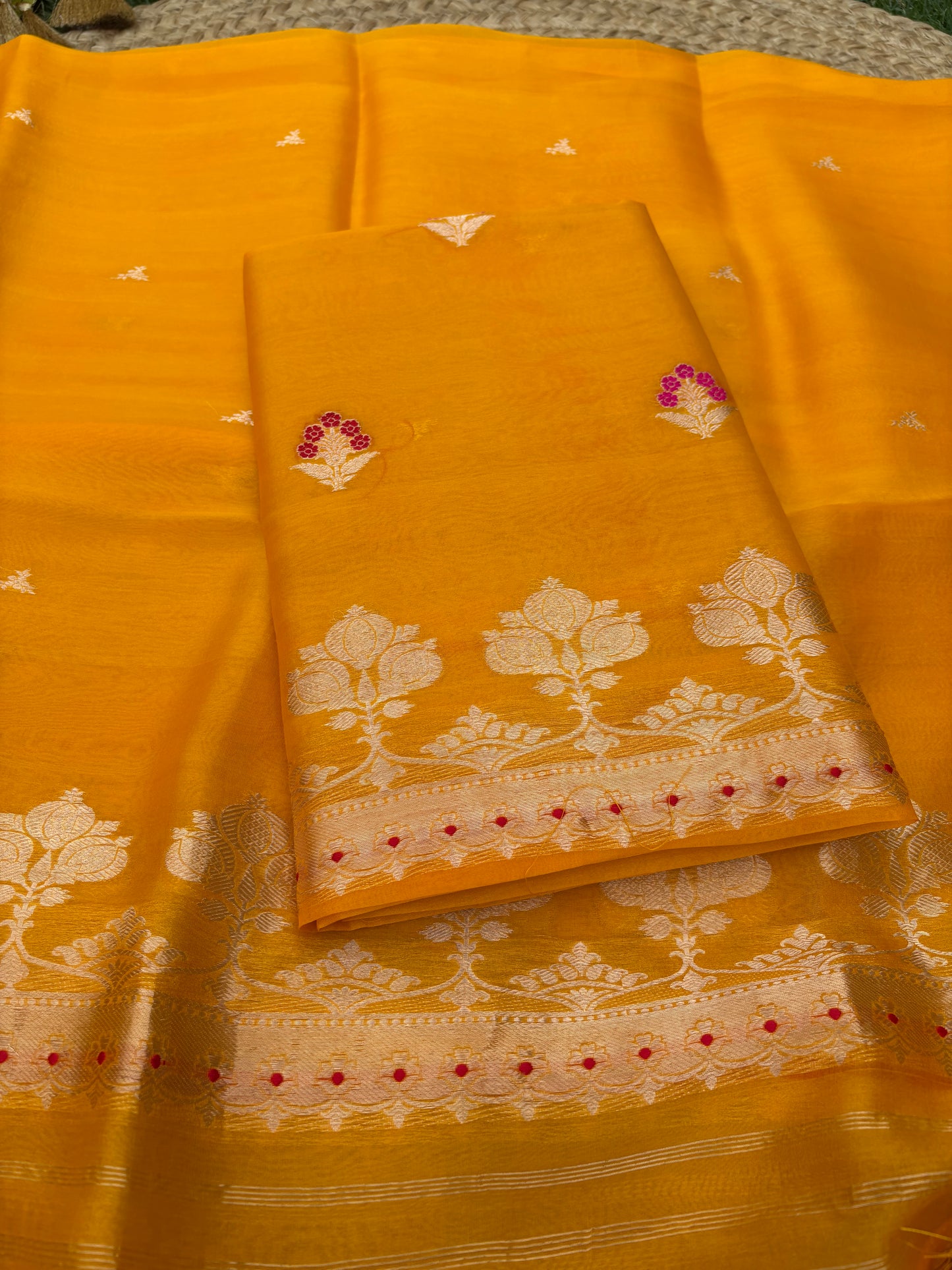 Yellow pure kadhwa silk 3 piece suit
