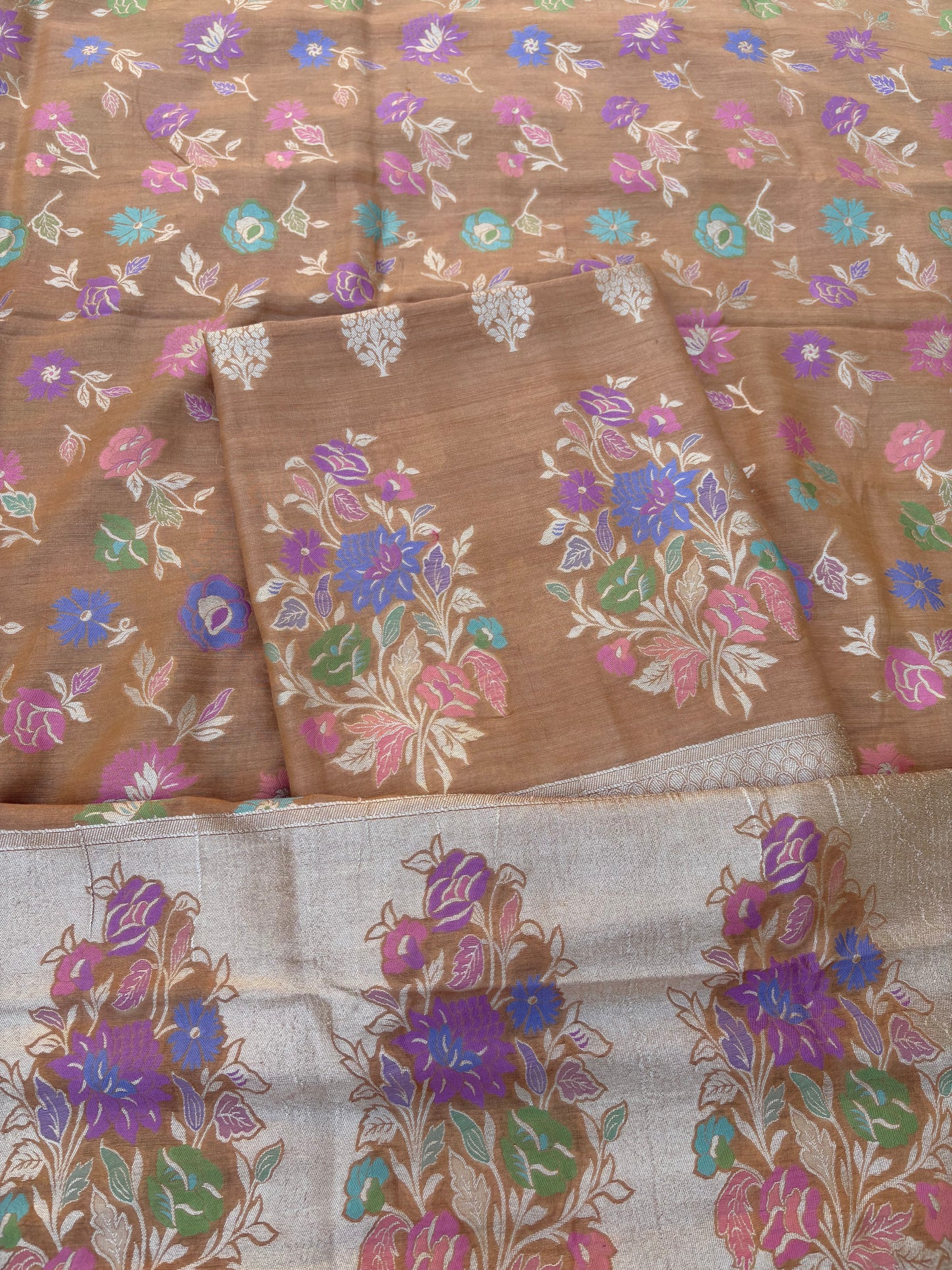 Golden moonga silk tilfi weaving meenadar 3 piece suit set