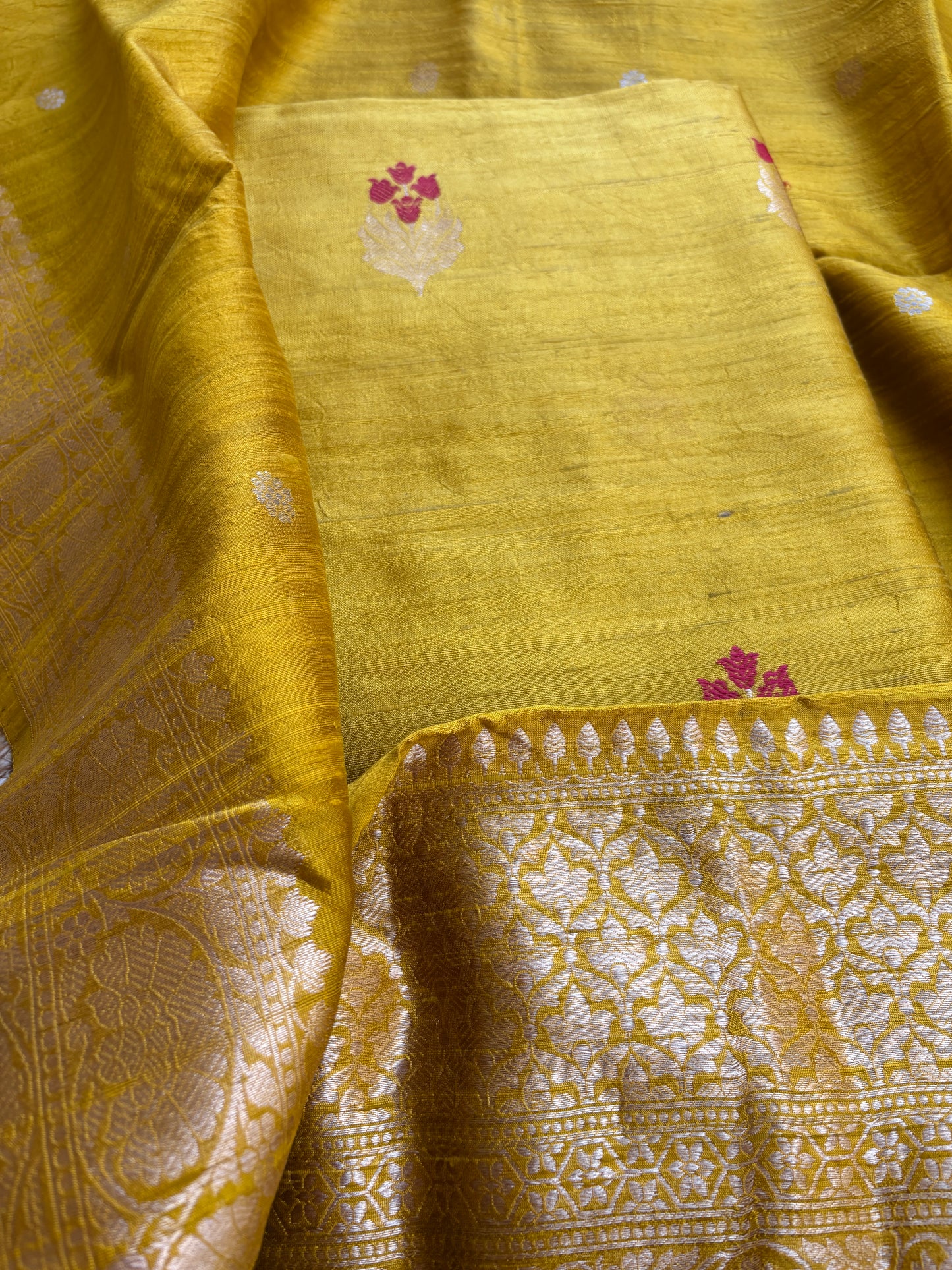 Yellow raw silk kadhwa suit set