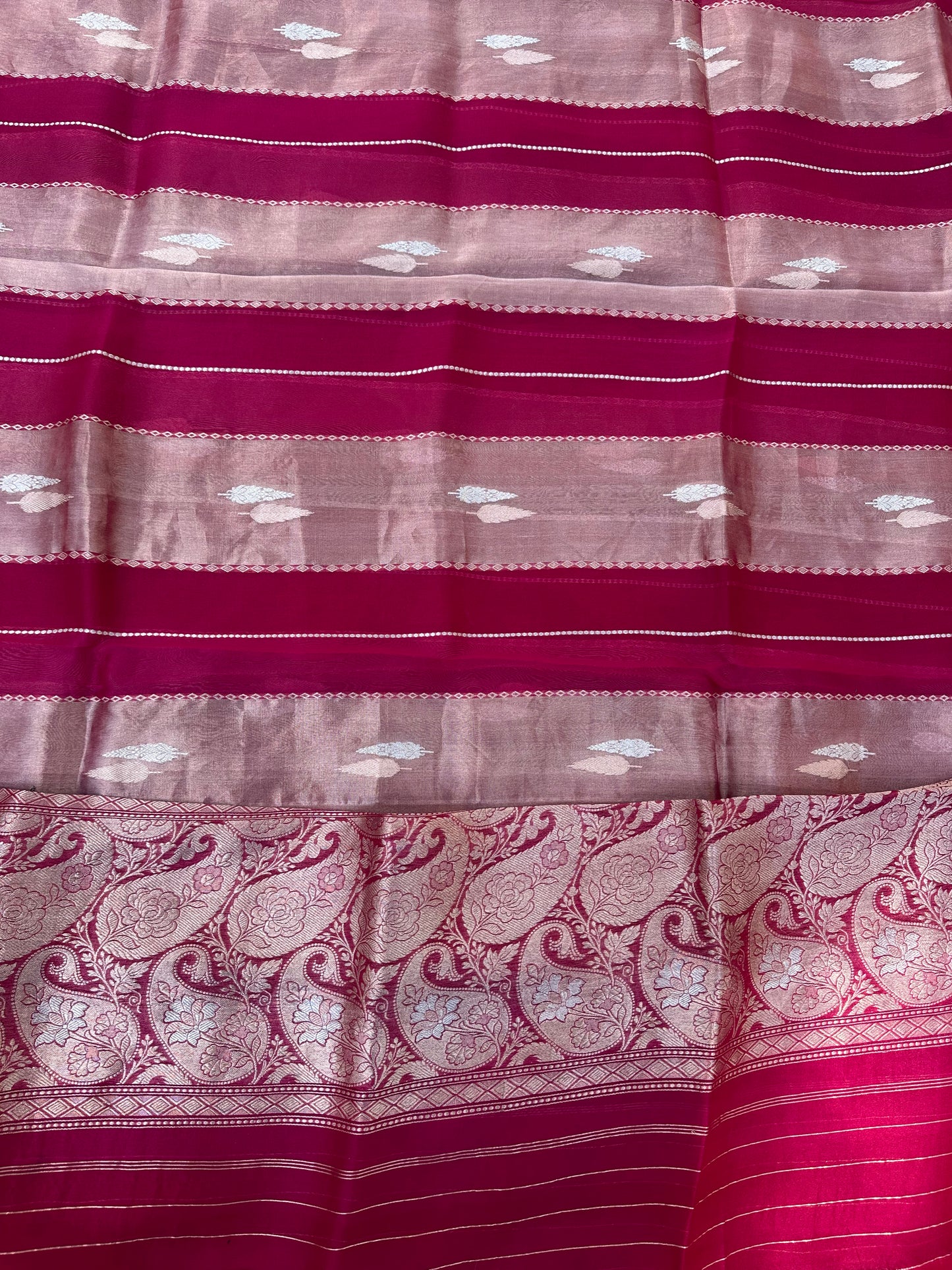 Rani raw mango silk brocade silk kurta, kora tissue dupatta, plain bottom