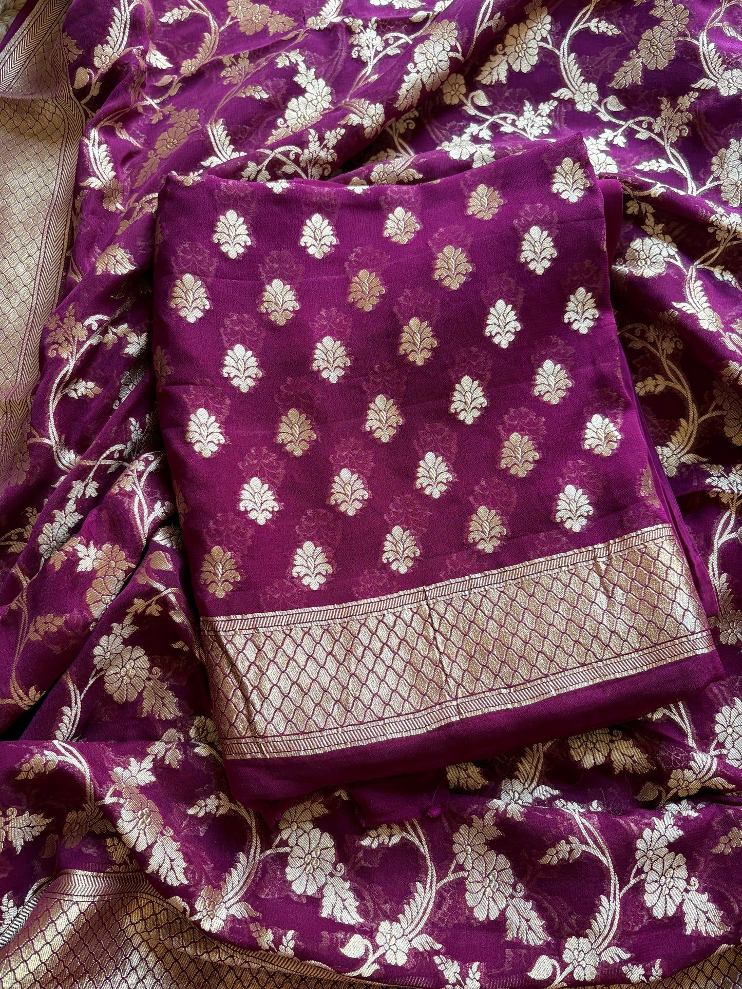 Magenta Khaddi georgette 3 piece suit set