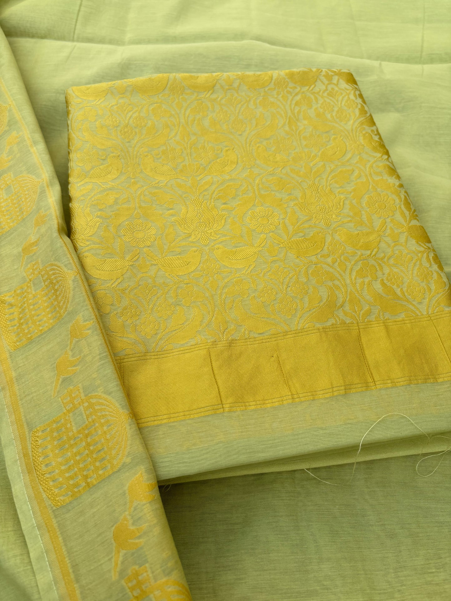 Lime green yellow weaving Chanderi cotton 3 piece suit set