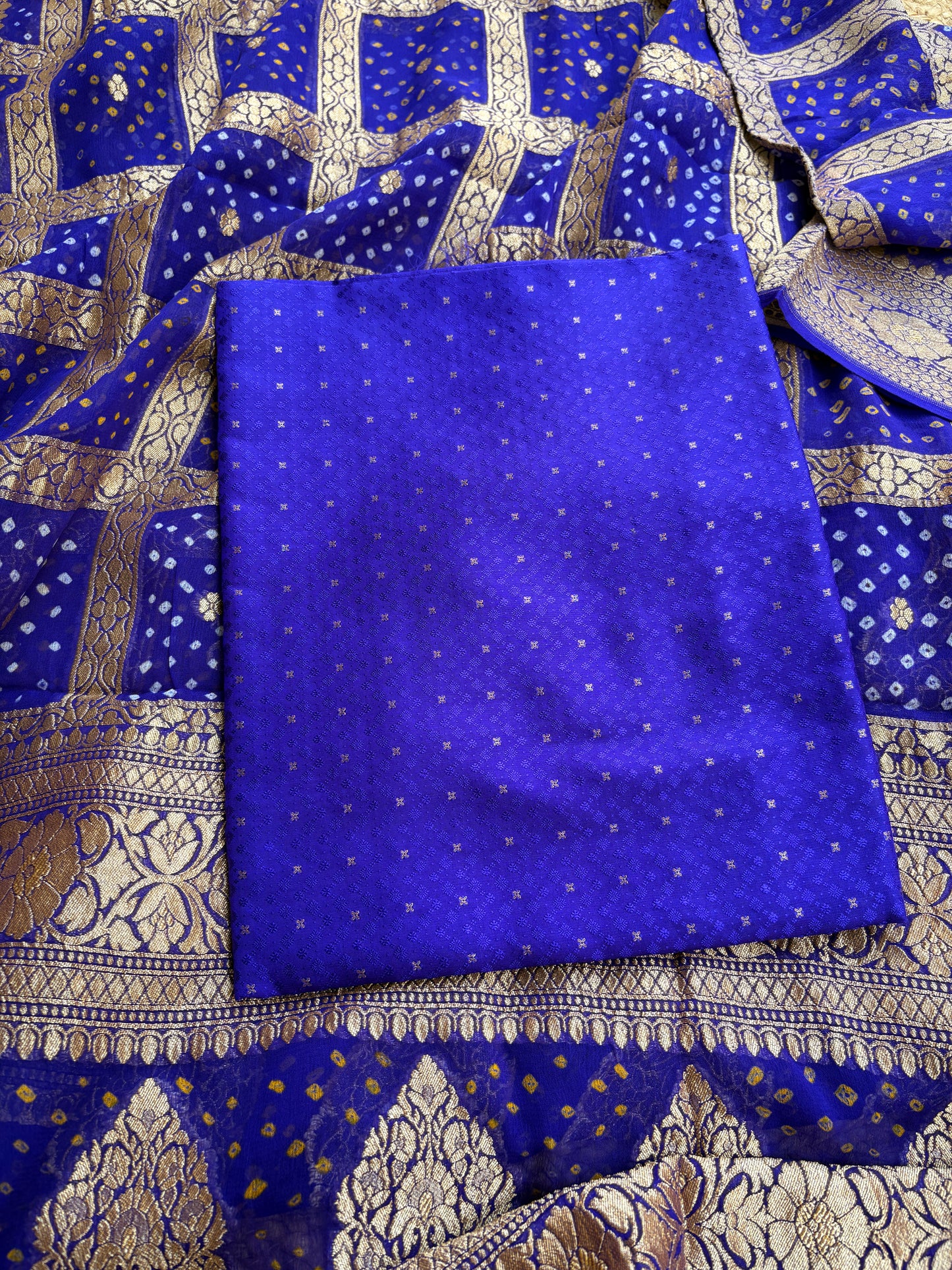 Blue katan silk kurta and bandhani dupatta