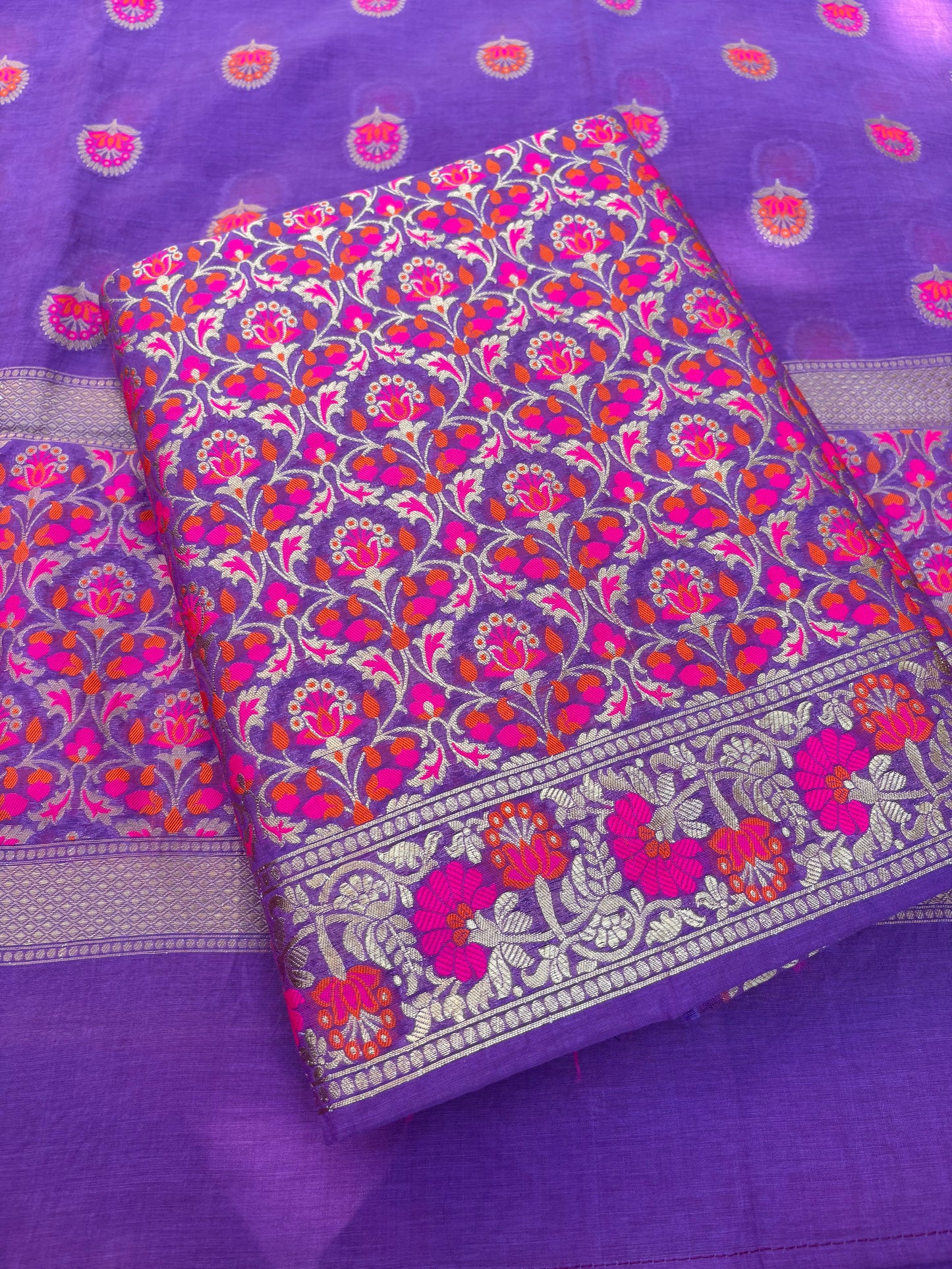 Purple meenadar Chanderi full jaal suit set