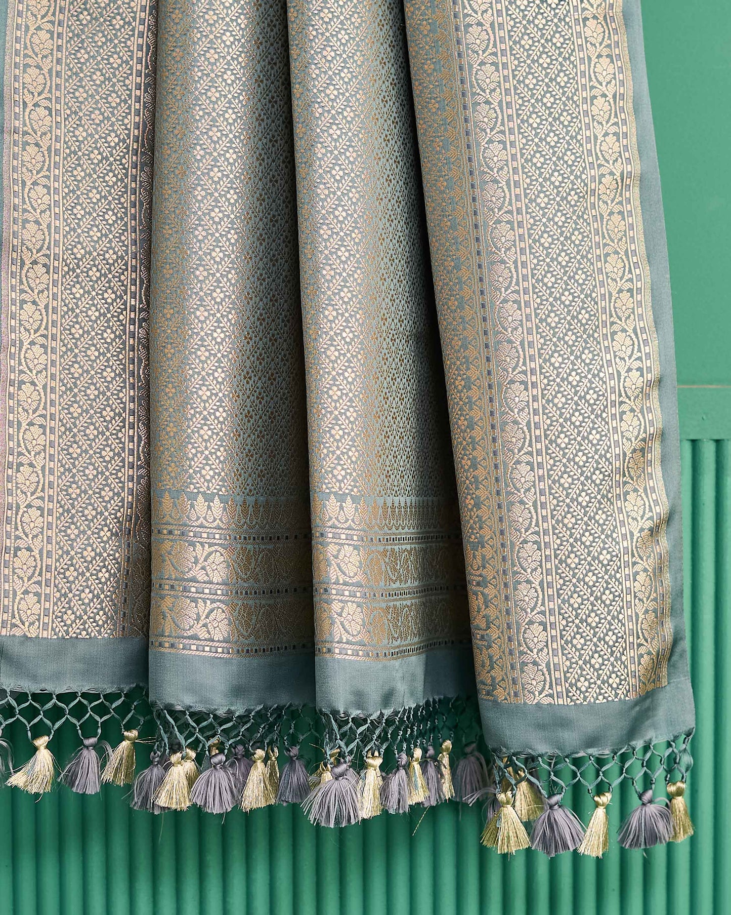 Grey banarasi silk saree