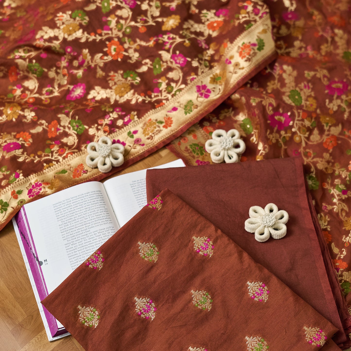 Brown Chanderi cotton 3 piece set