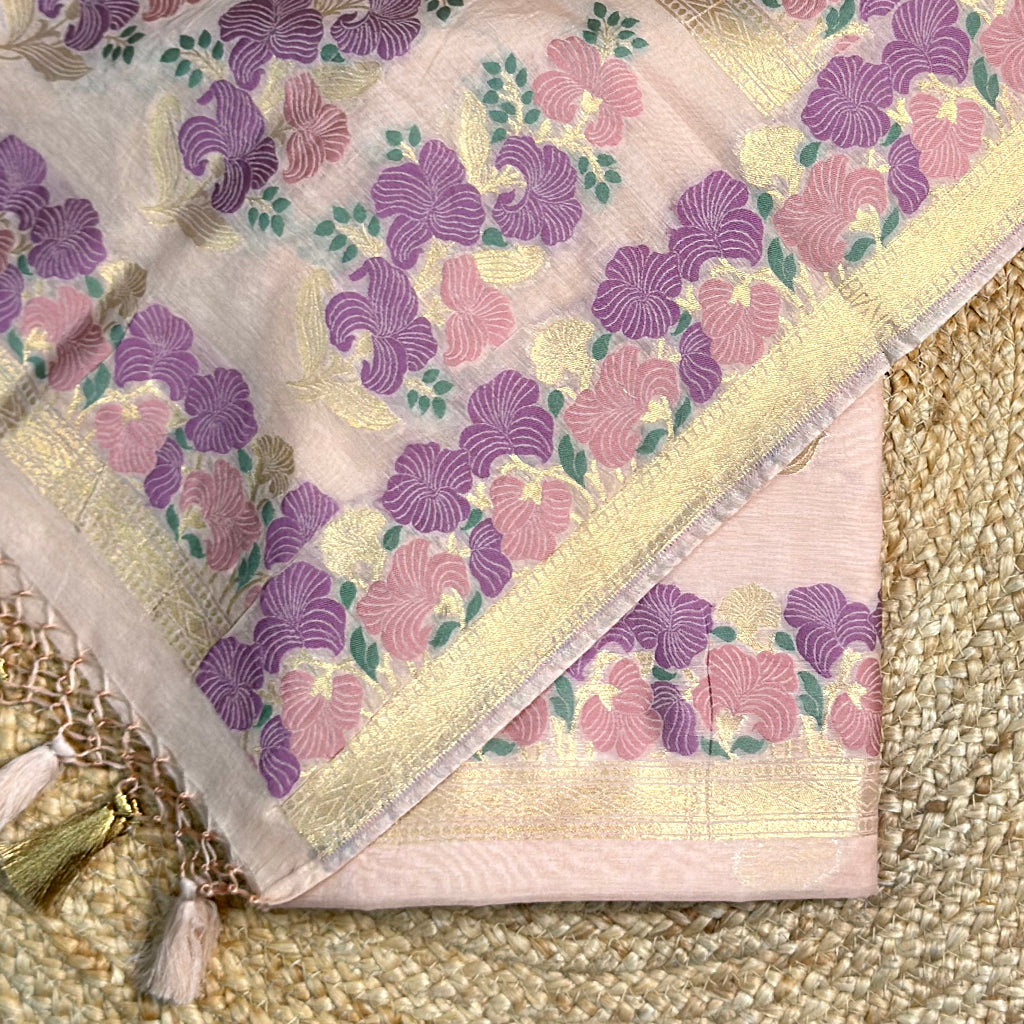Lavender pink Chanderi hand woven suit set