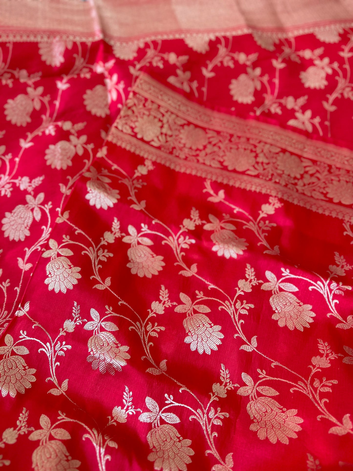 Red katan silk Jaal kadhwa dupatta