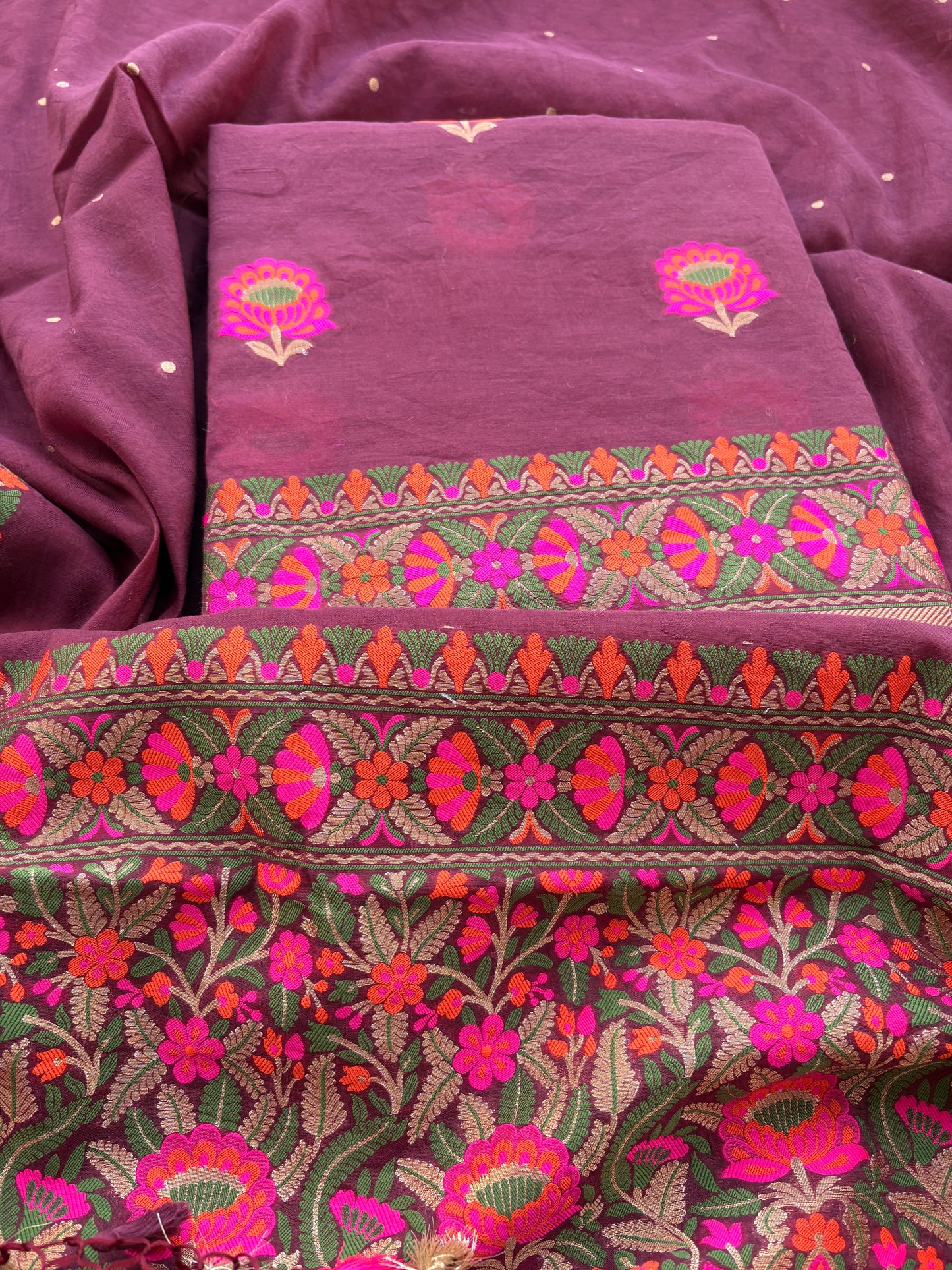 Wine Chanderi handwoven suit set