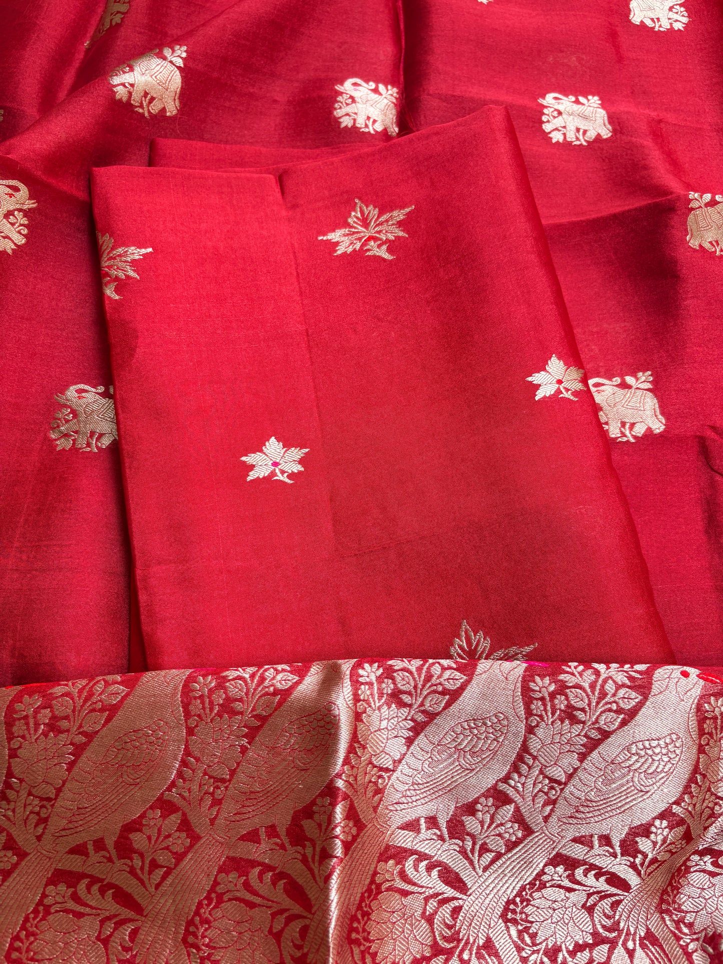 Red pure silk kadhwa suit set