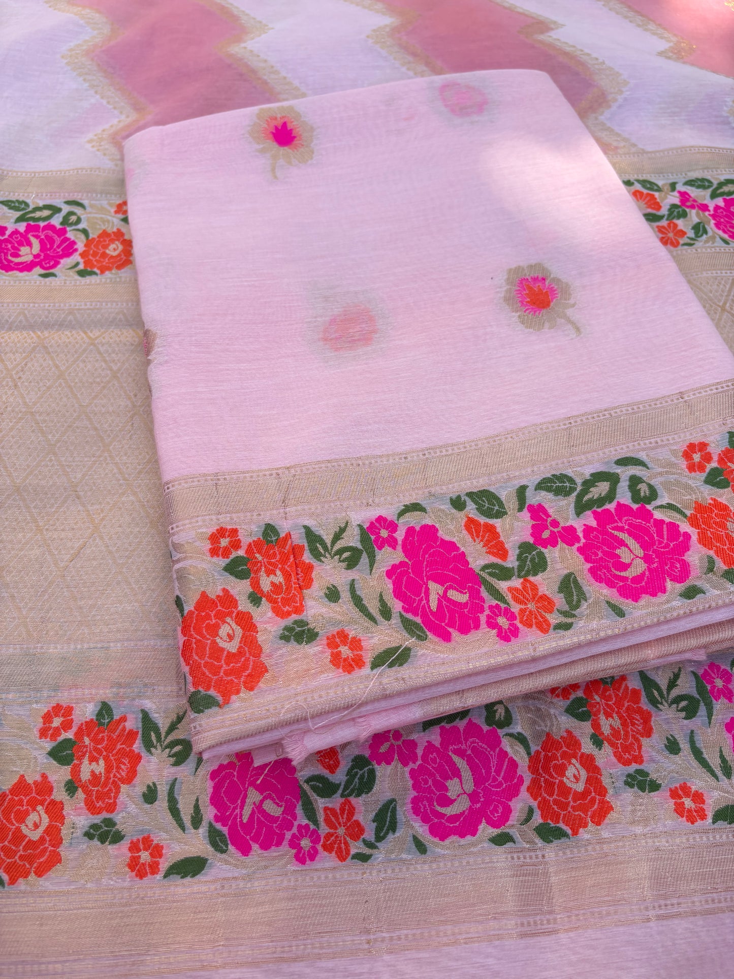Pink meenadar Chanderi cotton 3 piece suit set
