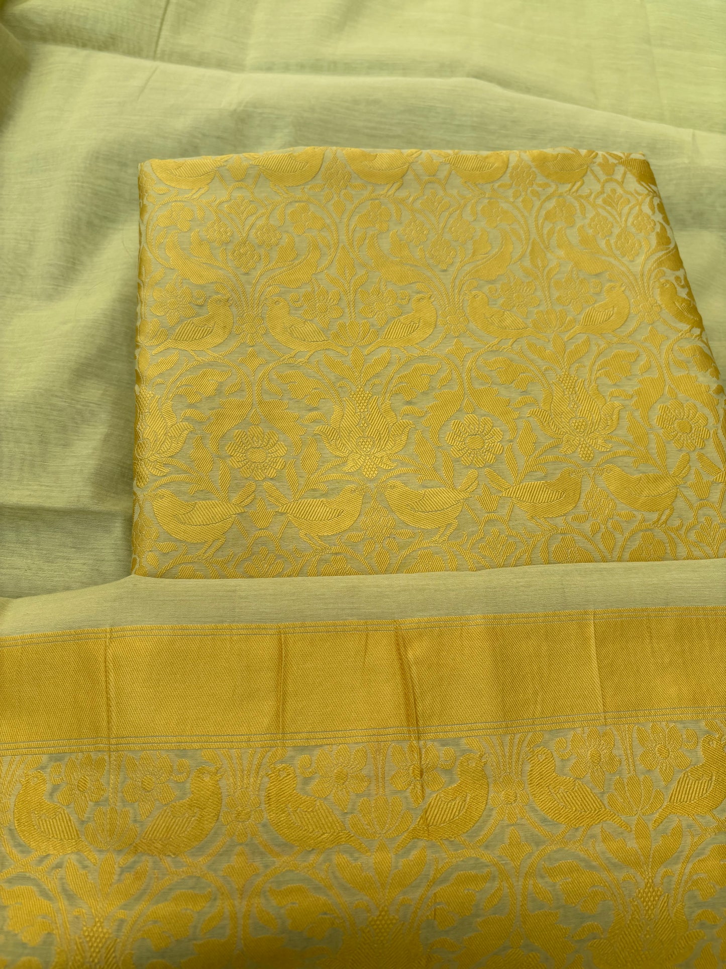Lime green yellow weaving Chanderi cotton 3 piece suit set