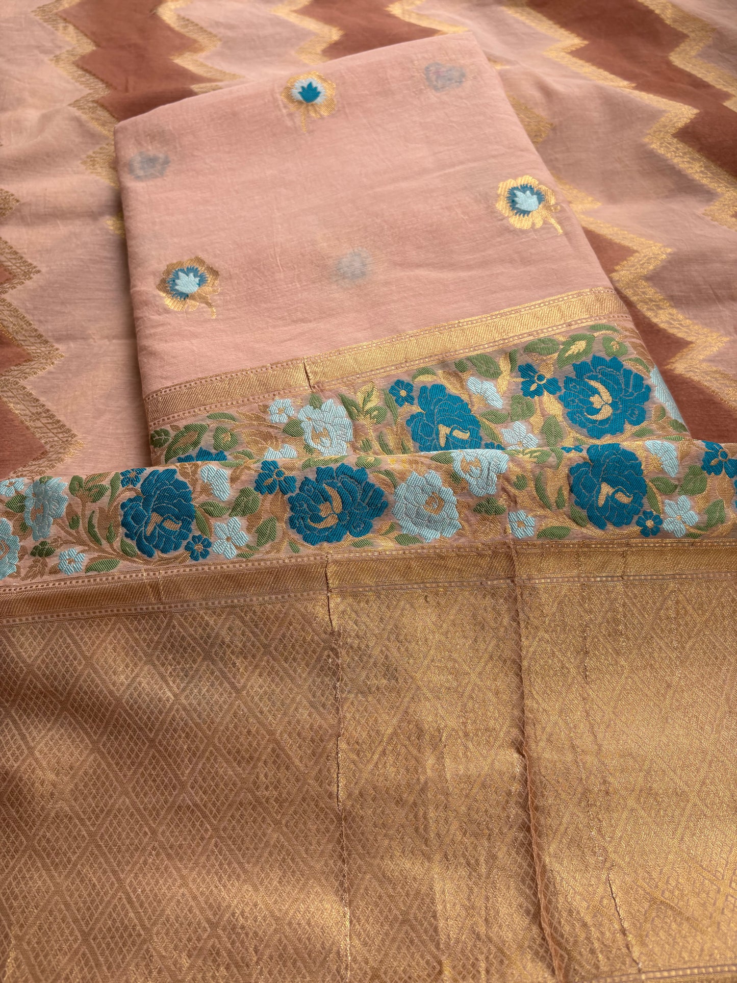 Peach Chanderi cotton 3 piece suit set