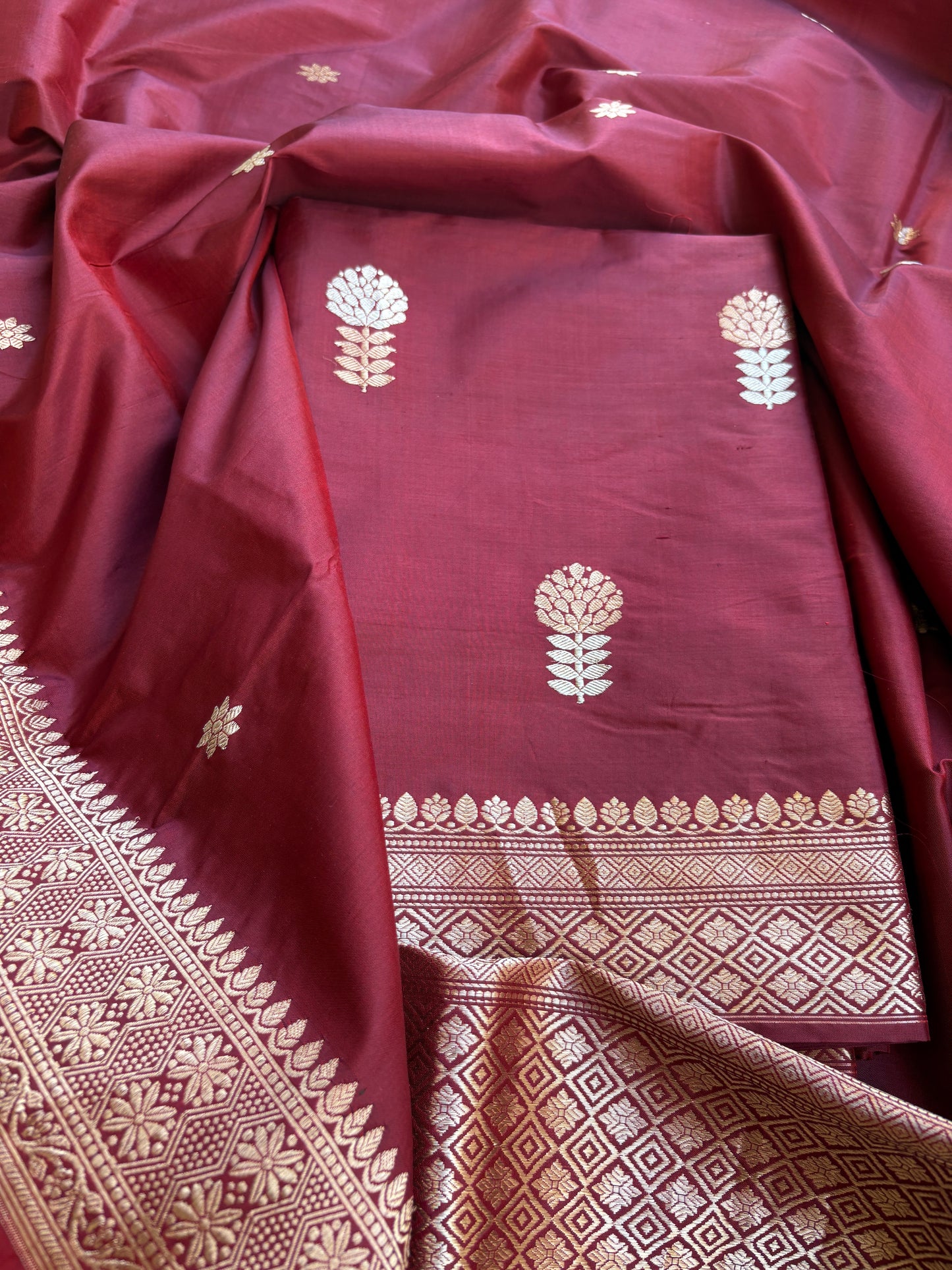 Maroon katan by katan kadhwa silk suit