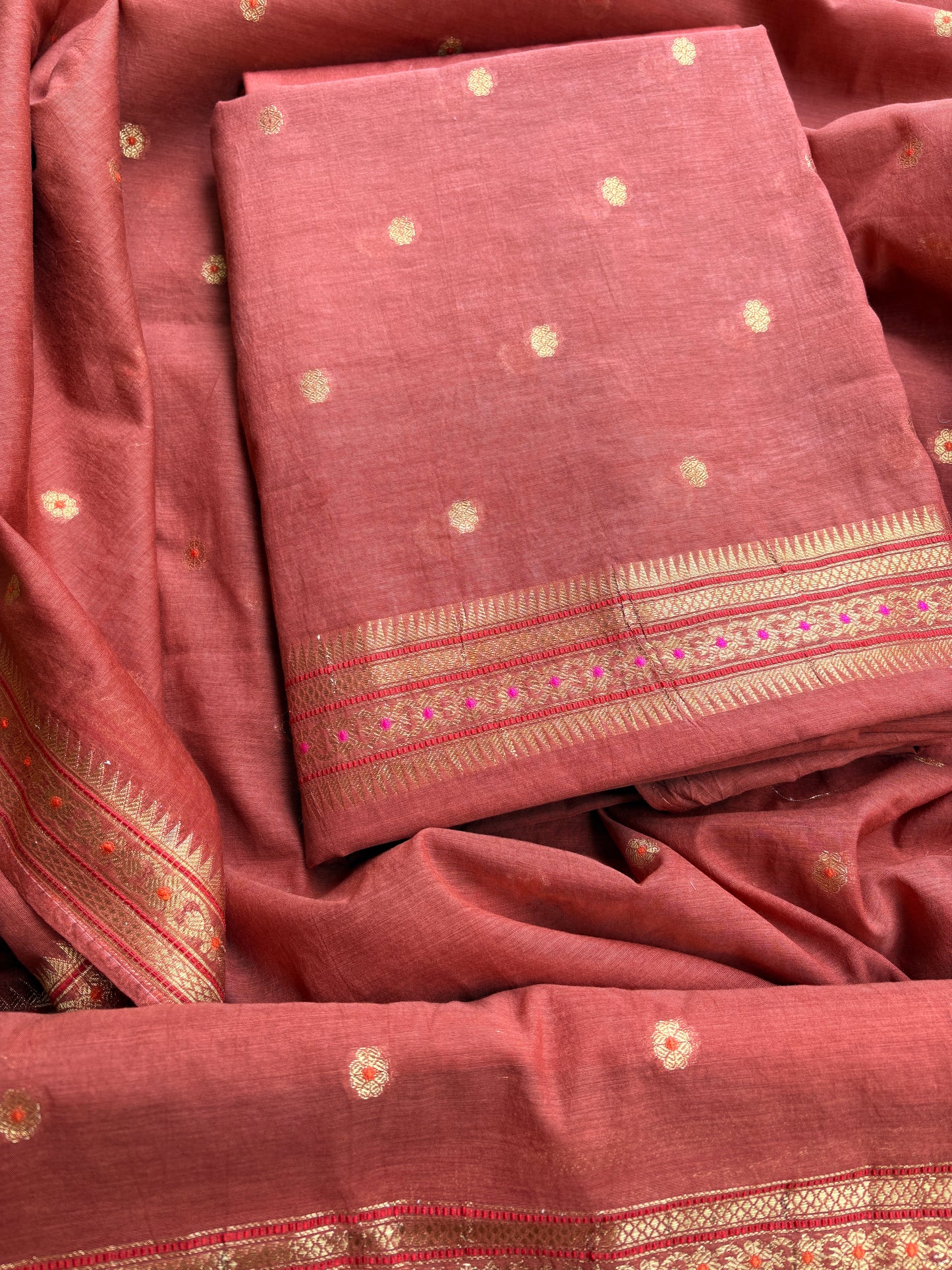 Rust cotton Jamdani suit set
