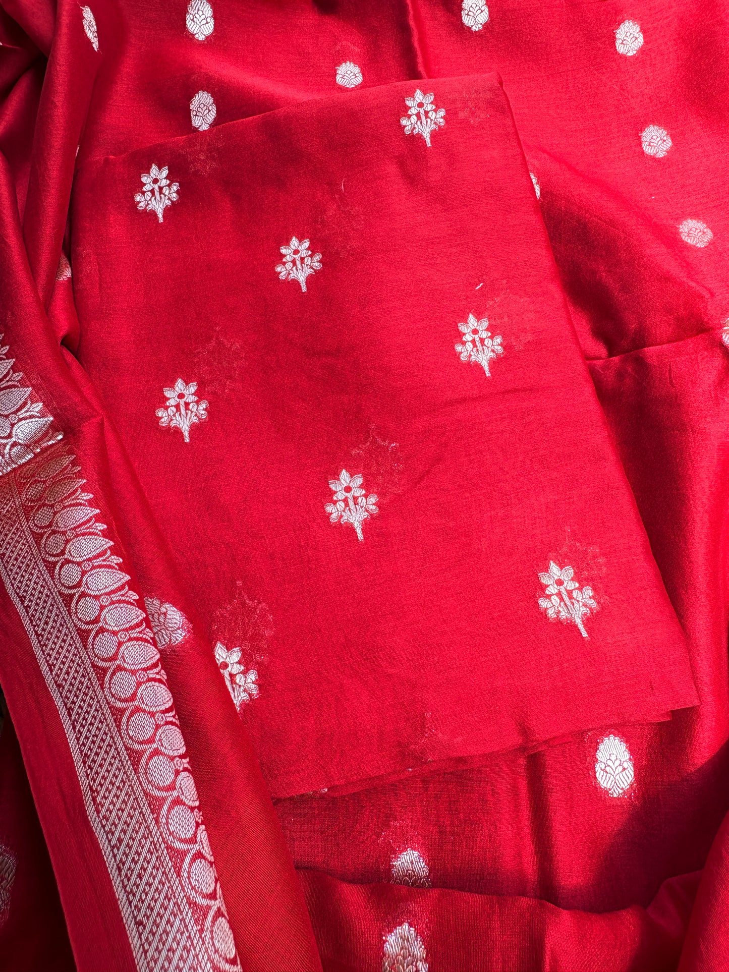Red Chanderi silk 3 piece suit set