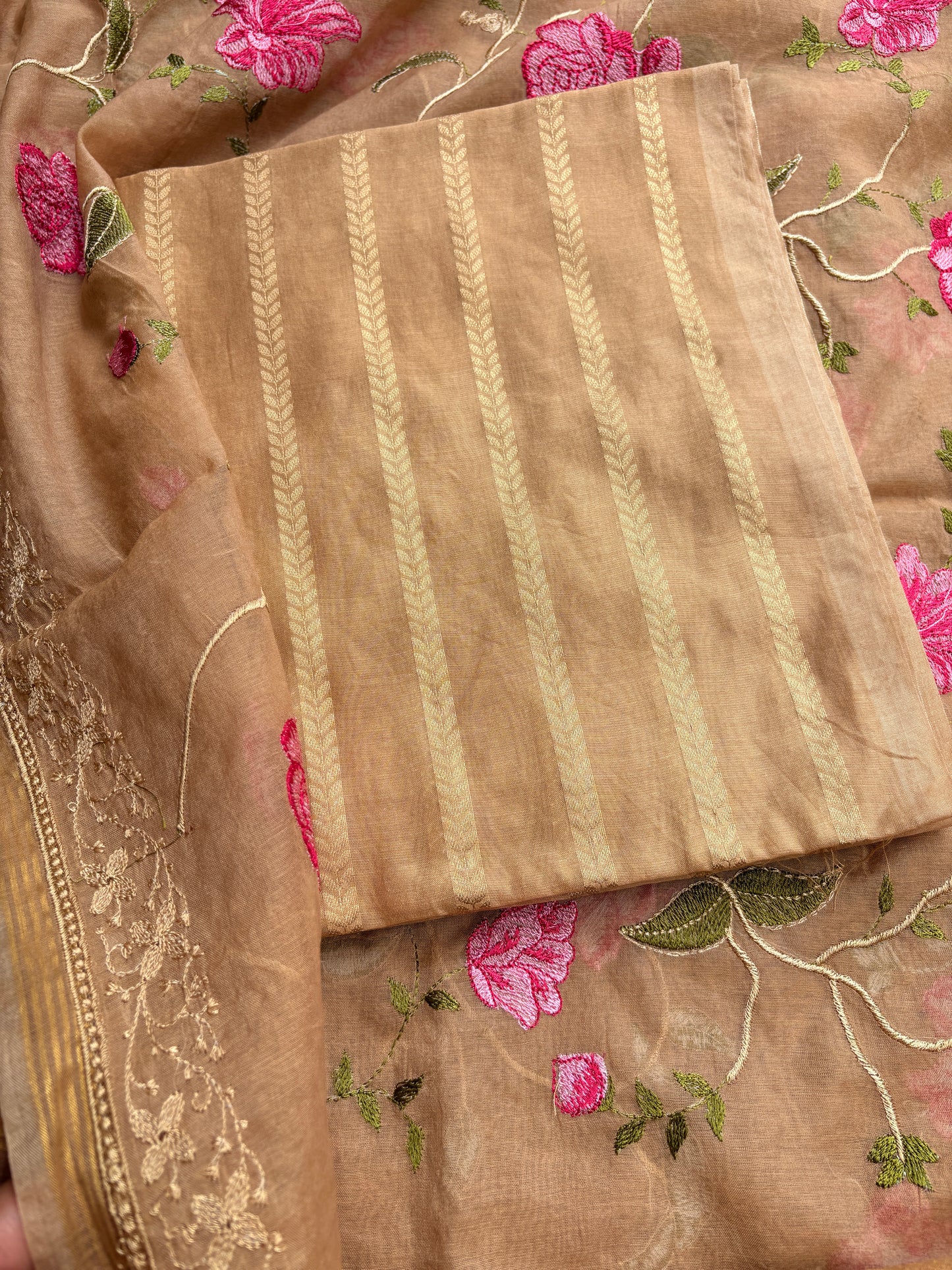 Beige premium Banarasi suit set