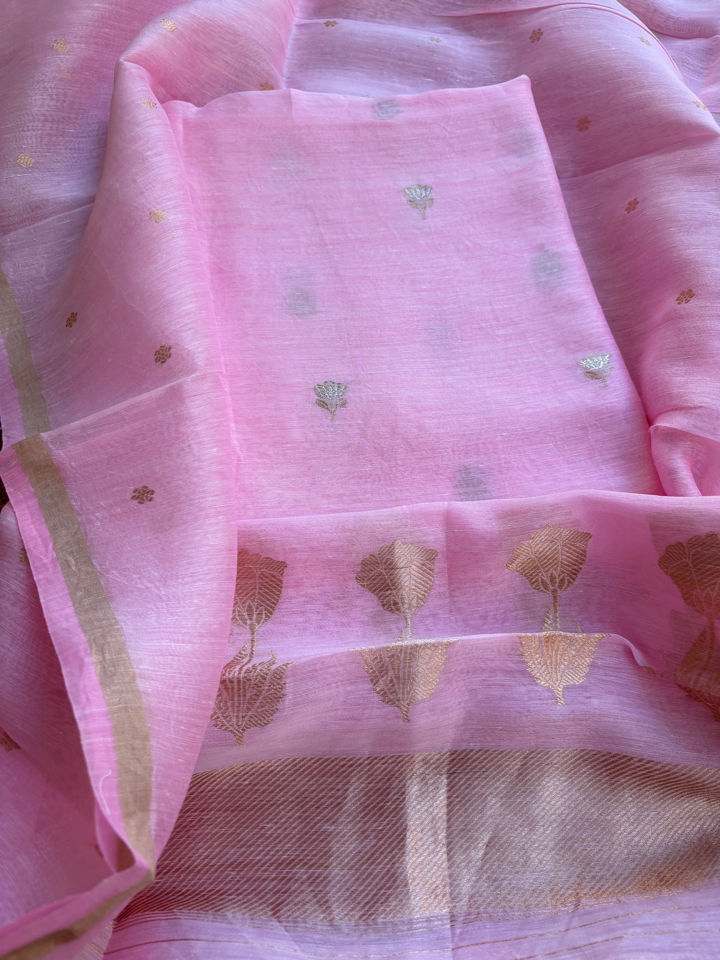 Pink linen silk kadhwa suit set