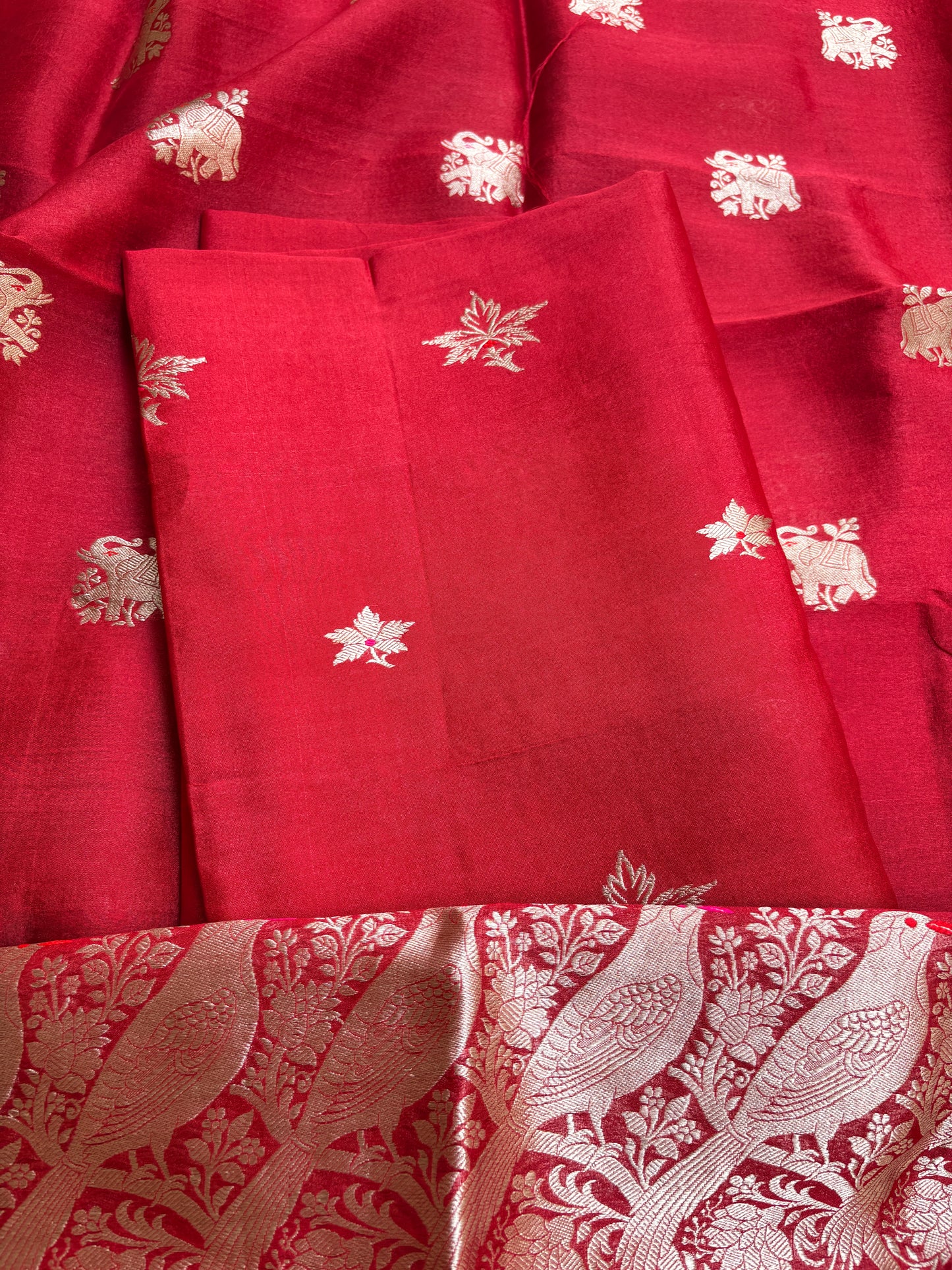 Red pure silk kadhwa suit set