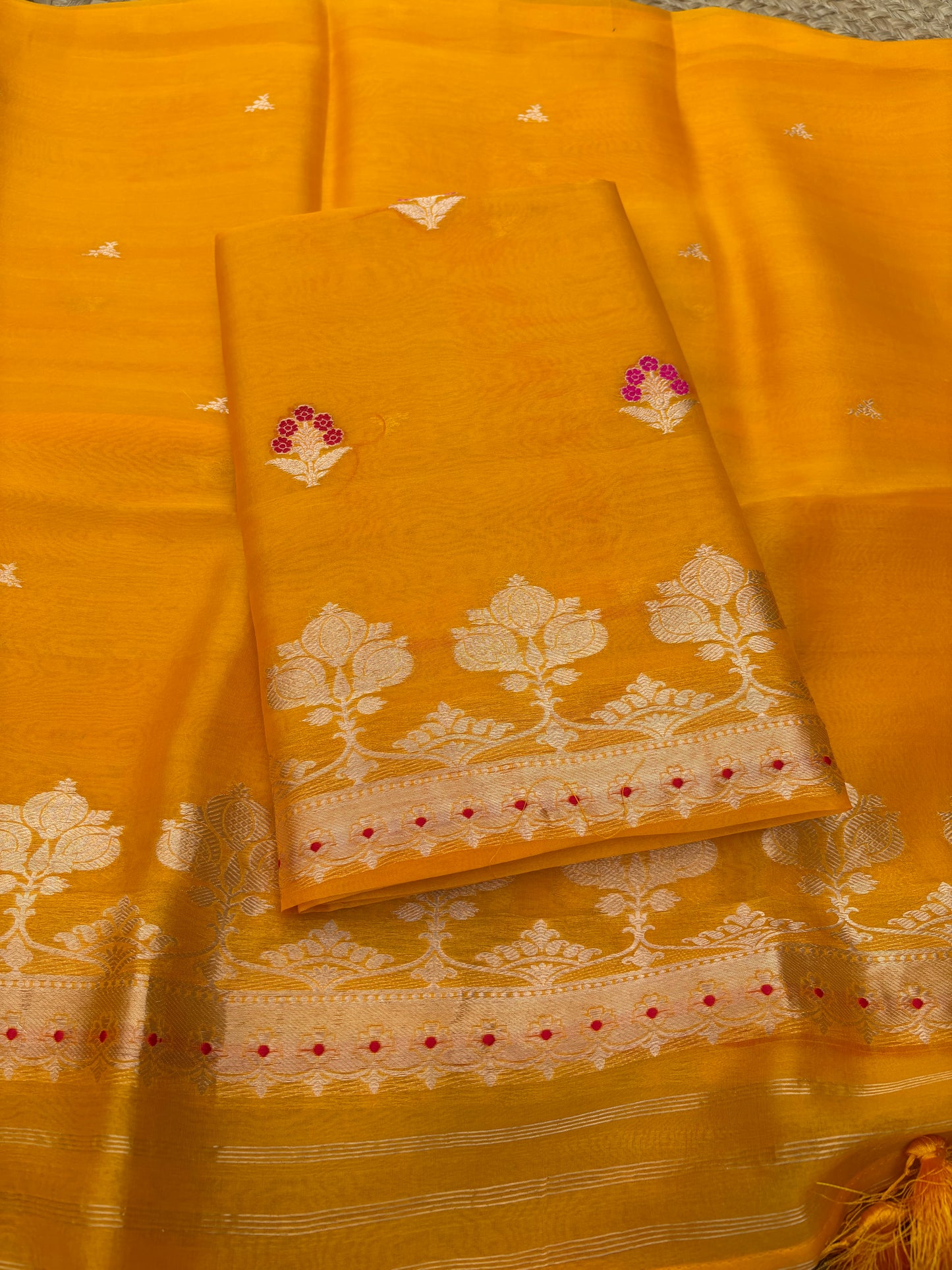 Yellow pure kadhwa silk 3 piece suit