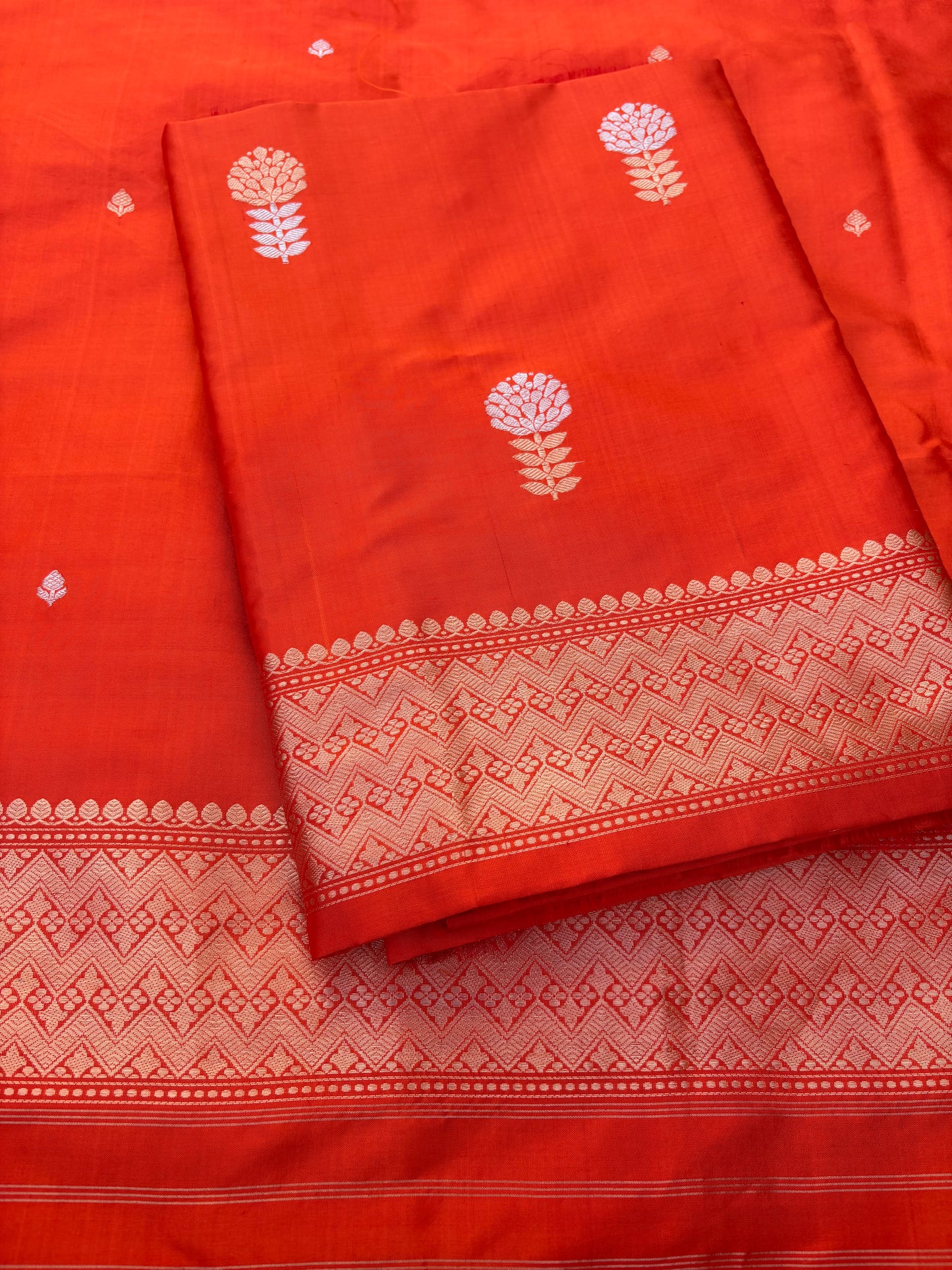 Orange katan by katan kadhwa silk 3 piece suit set