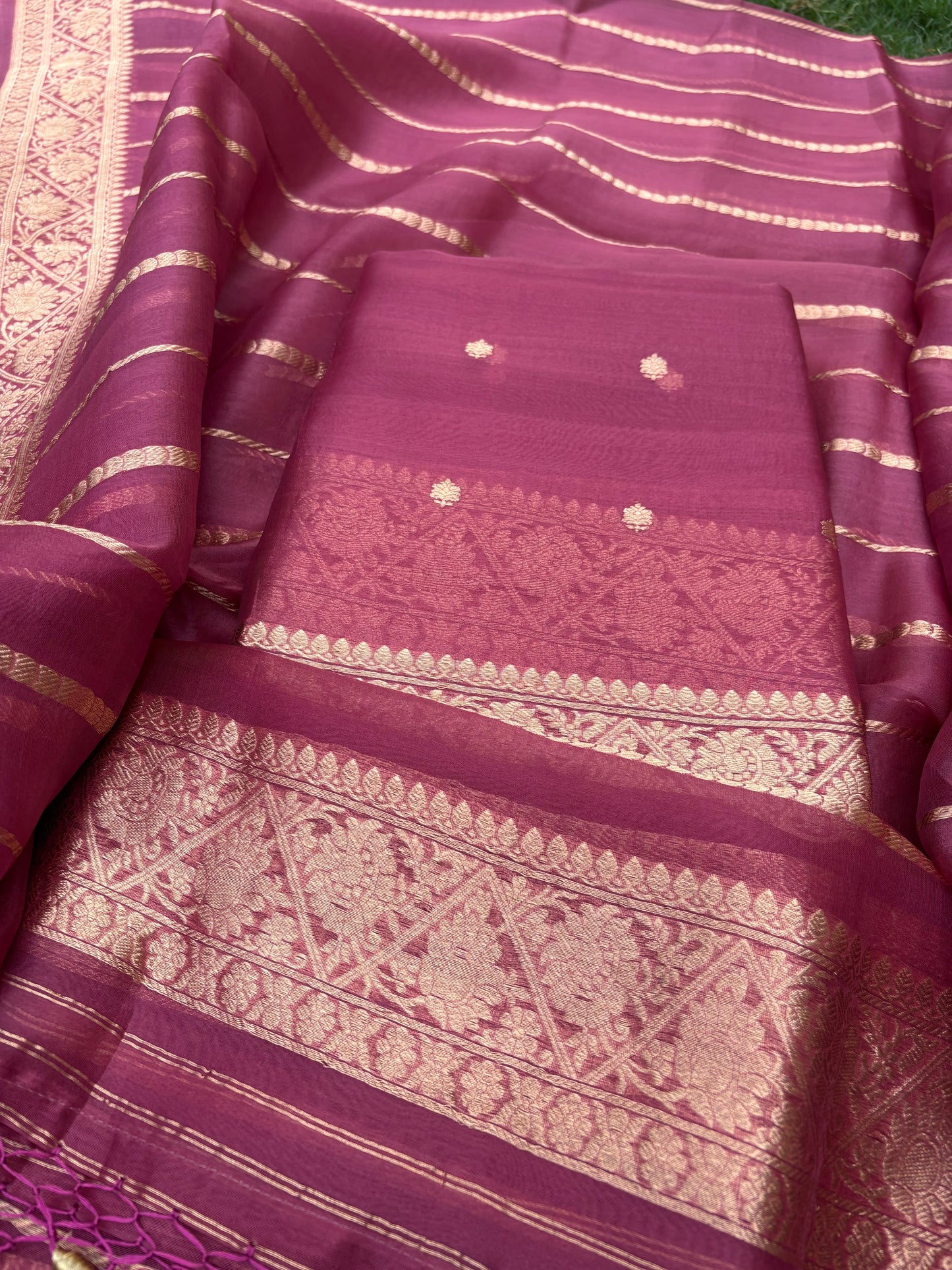 Pure kadhwa kora silk 3 piece suit set
