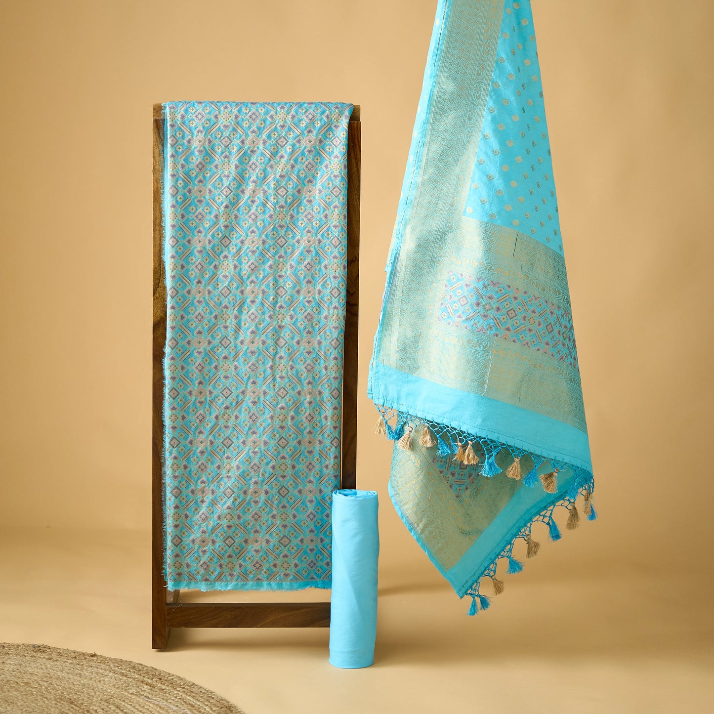 Blue patola full jaal kurta, designer dupatta, plain bottom