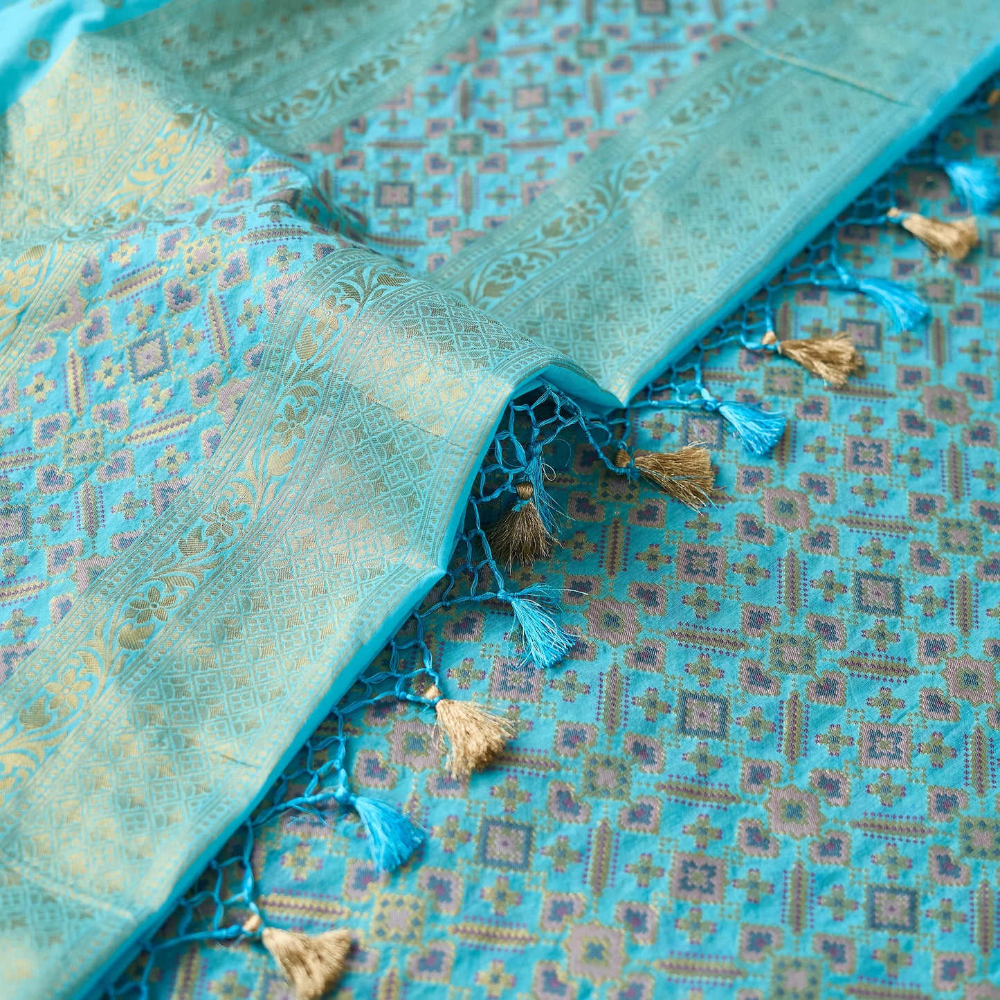 Blue patola full jaal kurta, designer dupatta, plain bottom