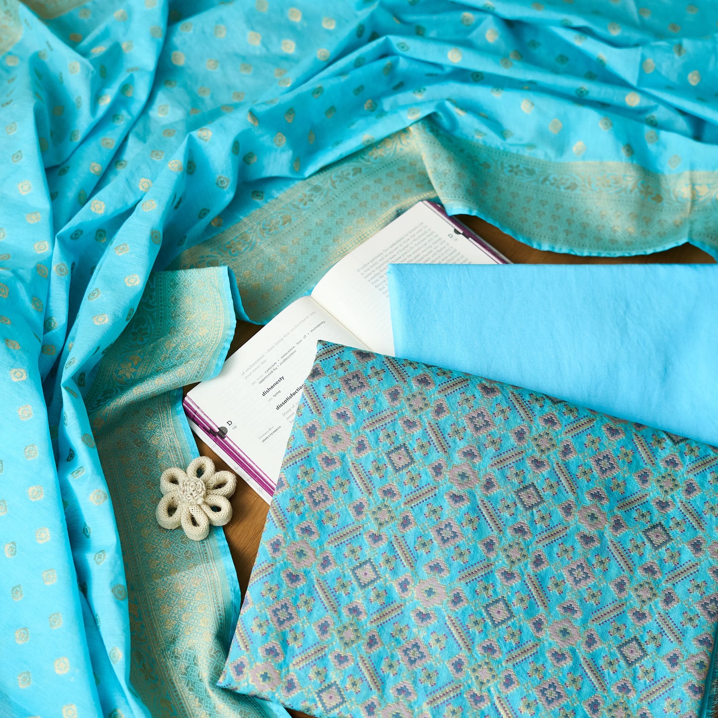 Blue patola full jaal kurta, designer dupatta, plain bottom