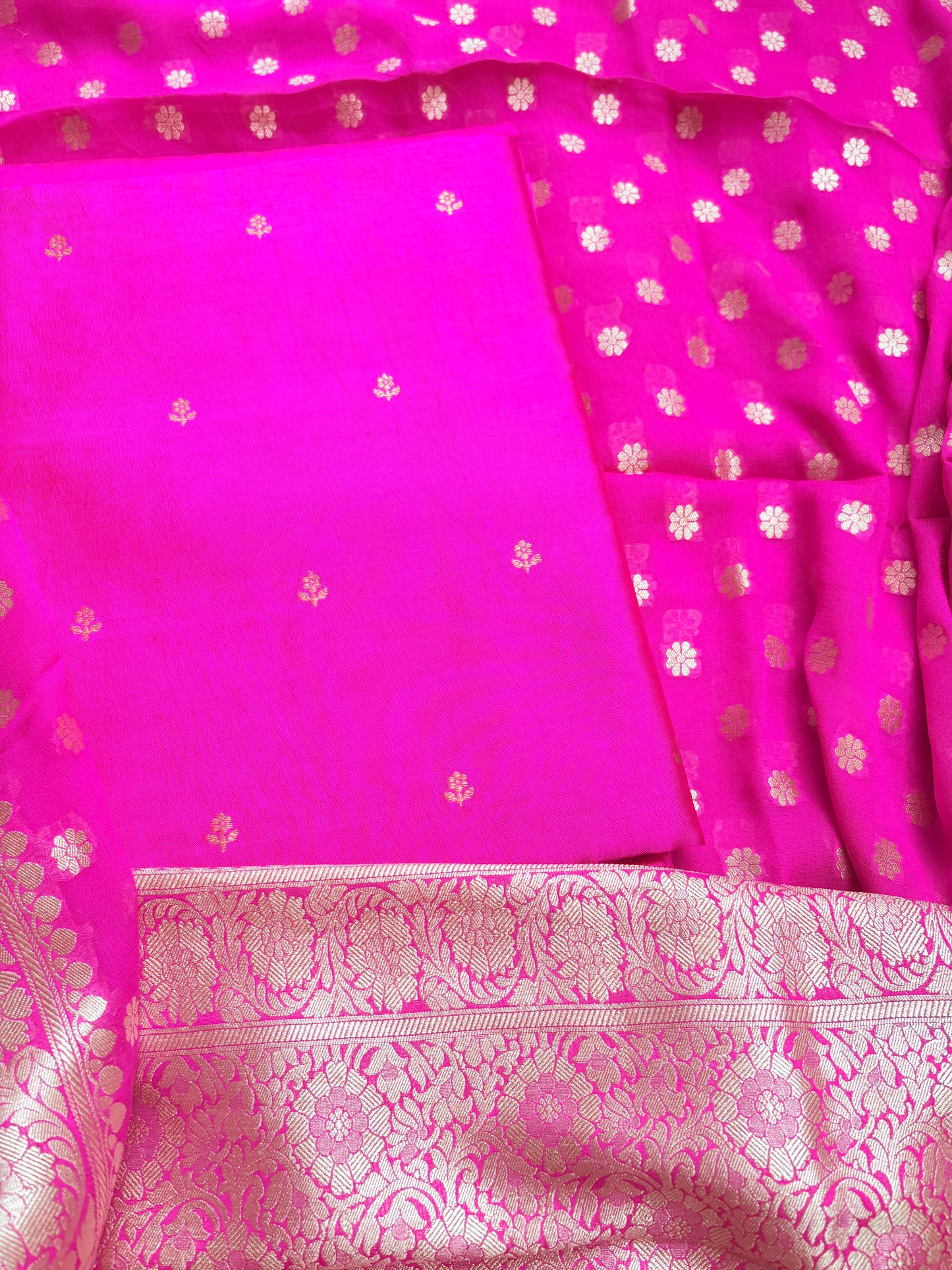 Pink Chiniya silk kurta, bottom and Khaddi georgette dupatta