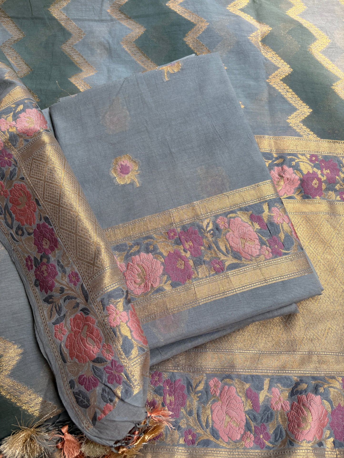 Grey Chanderi Meenakshi suit set